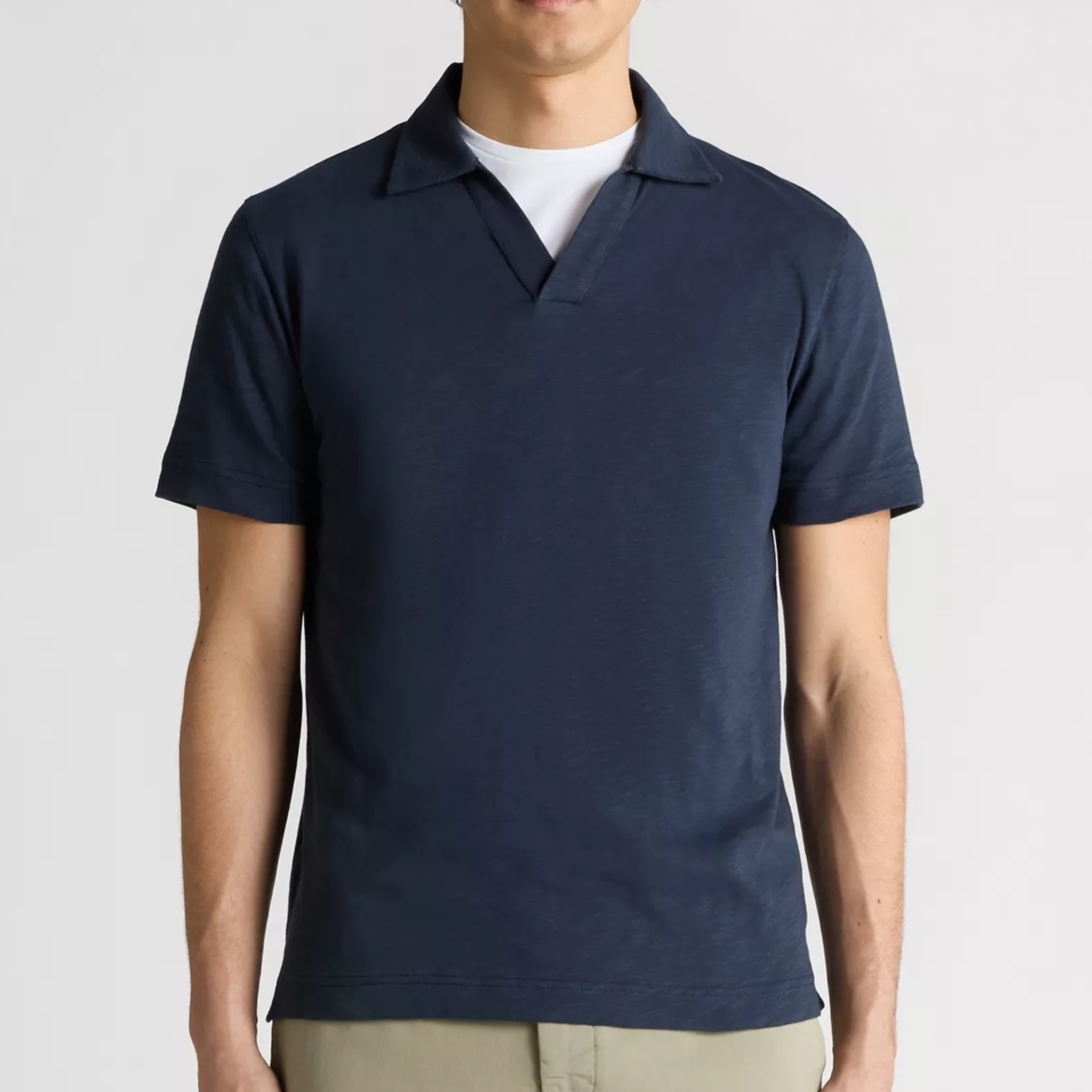 Remus Slub Yarn Open Collar Jersey Polo Shirt - Navy