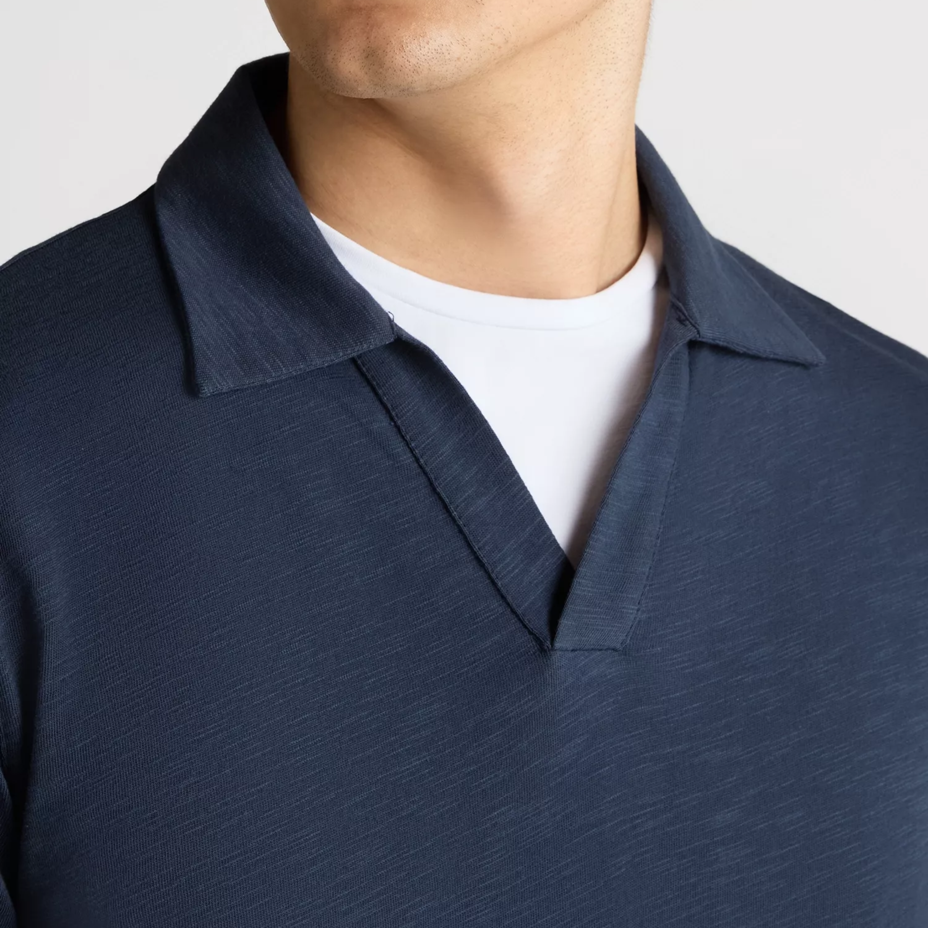 Remus Slub Yarn Open Collar Jersey Polo Shirt - Navy