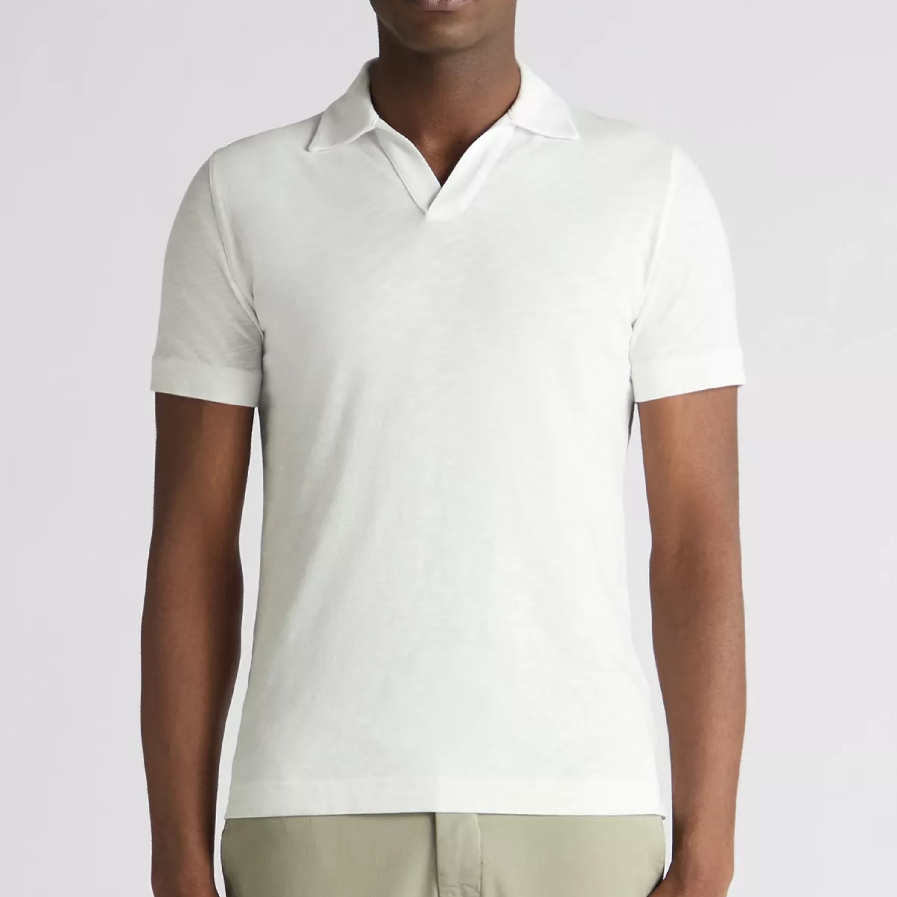 Remus Slub Yarn Open Collar Jersey Polo Shirt - White