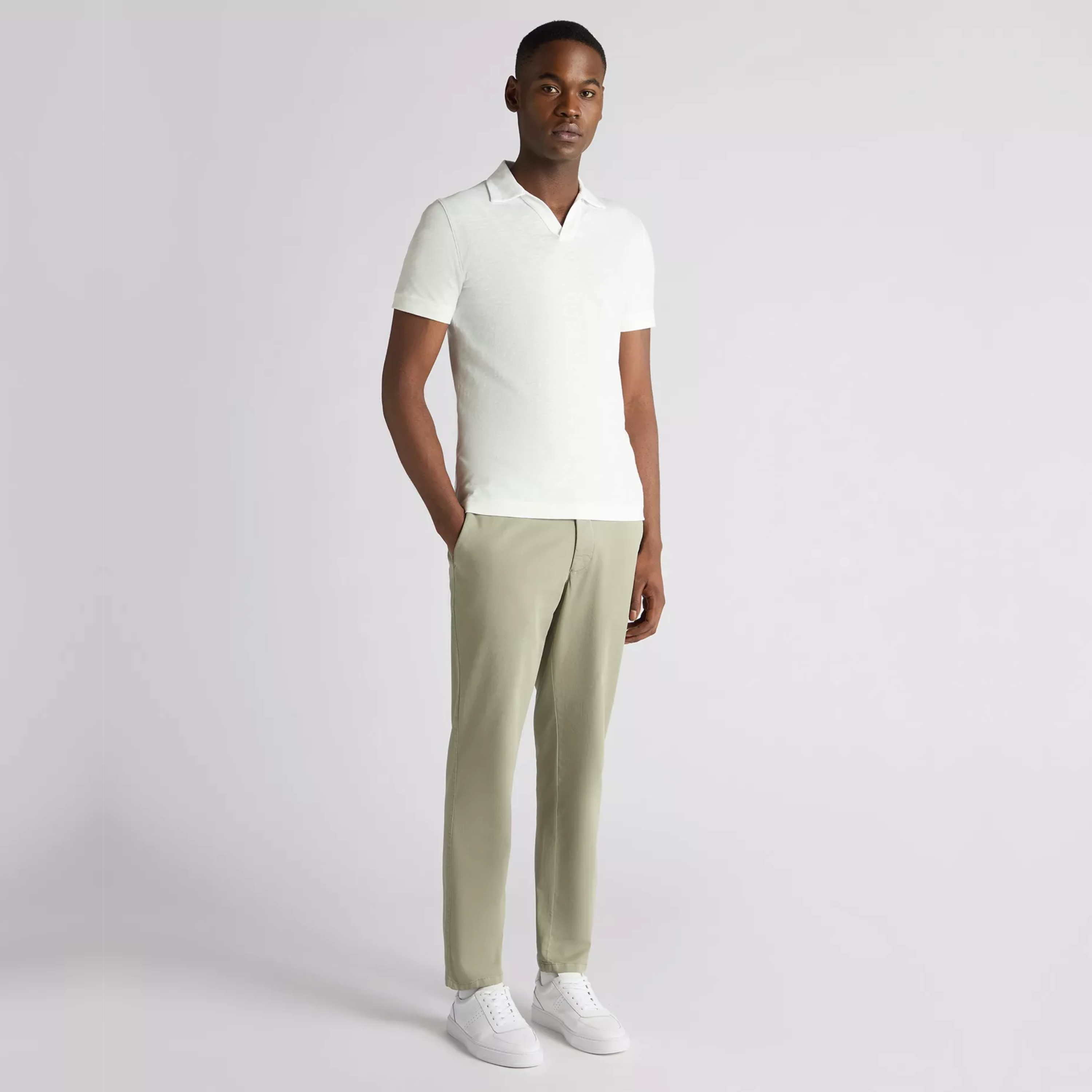 Remus Slub Yarn Open Collar Jersey Polo Shirt - White