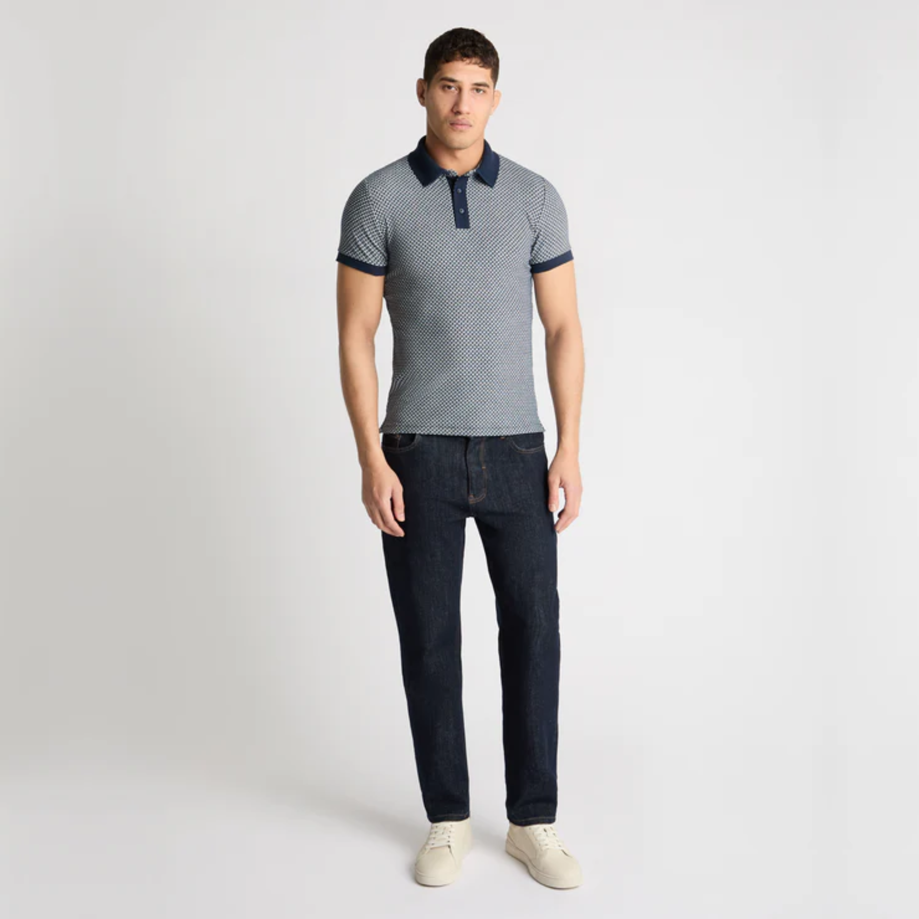Remus Basket Weave Short Sleeve Polo Shirt - Navy