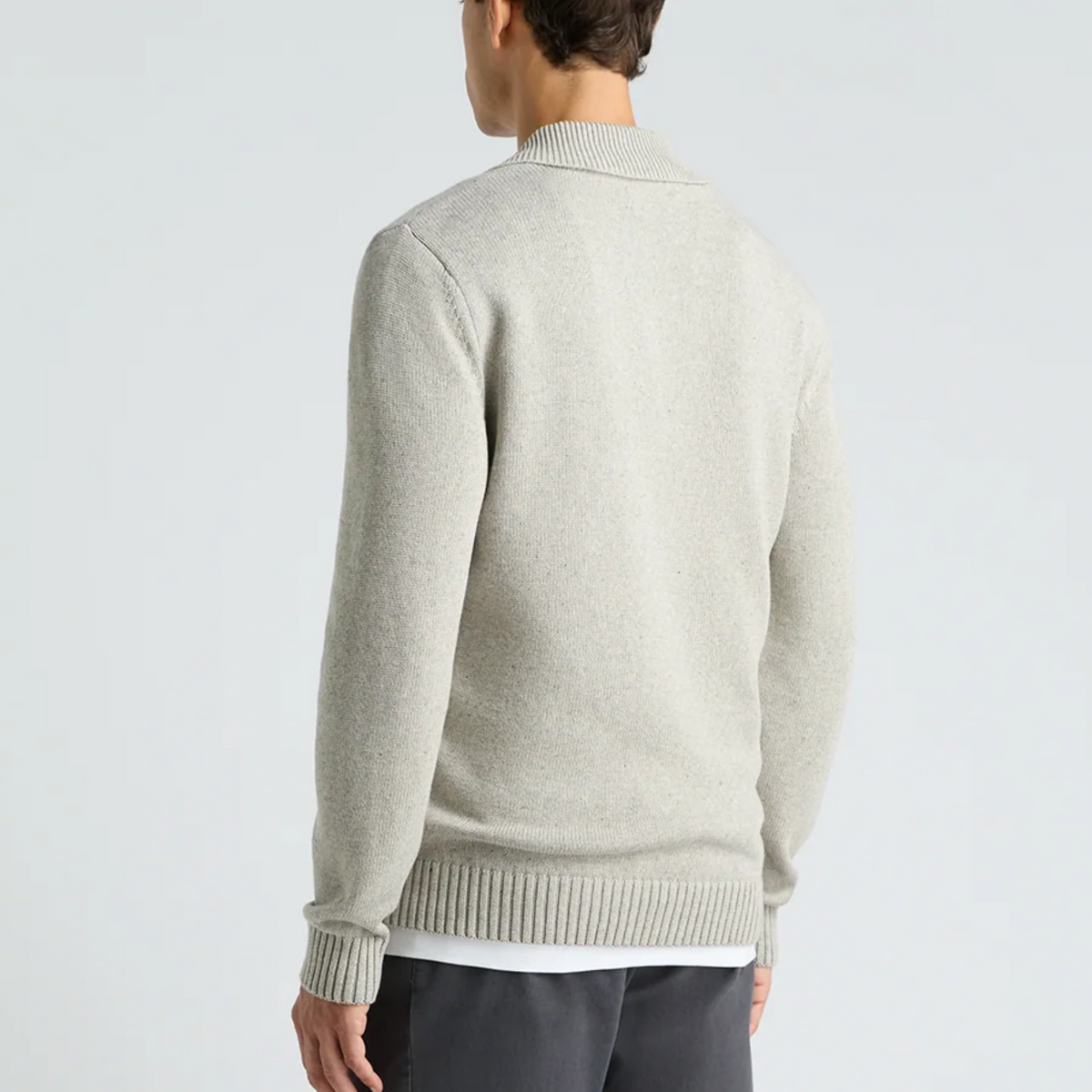 Remus Collared V Neck Cotton Jumper - Light Grey