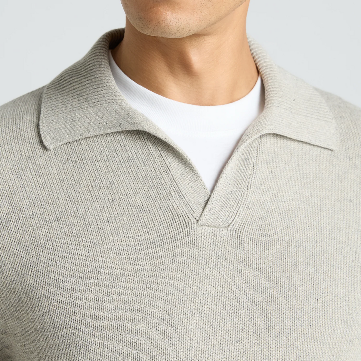 Remus Collared V Neck Cotton Jumper - Light Grey