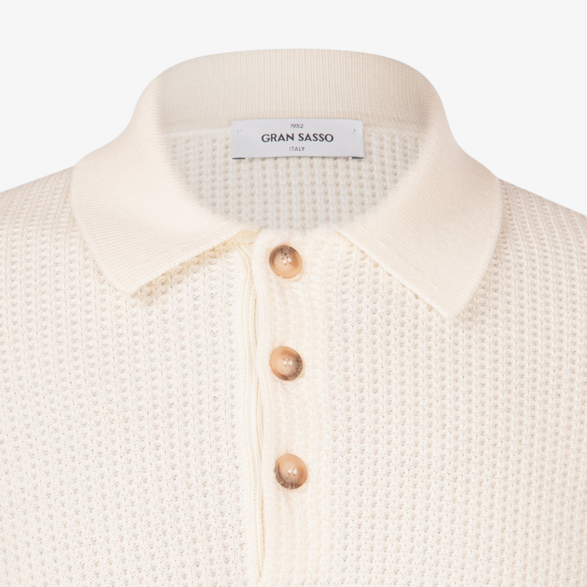 Gran Sasso Waffle Stitch Knitted Polo Jumper - Off White