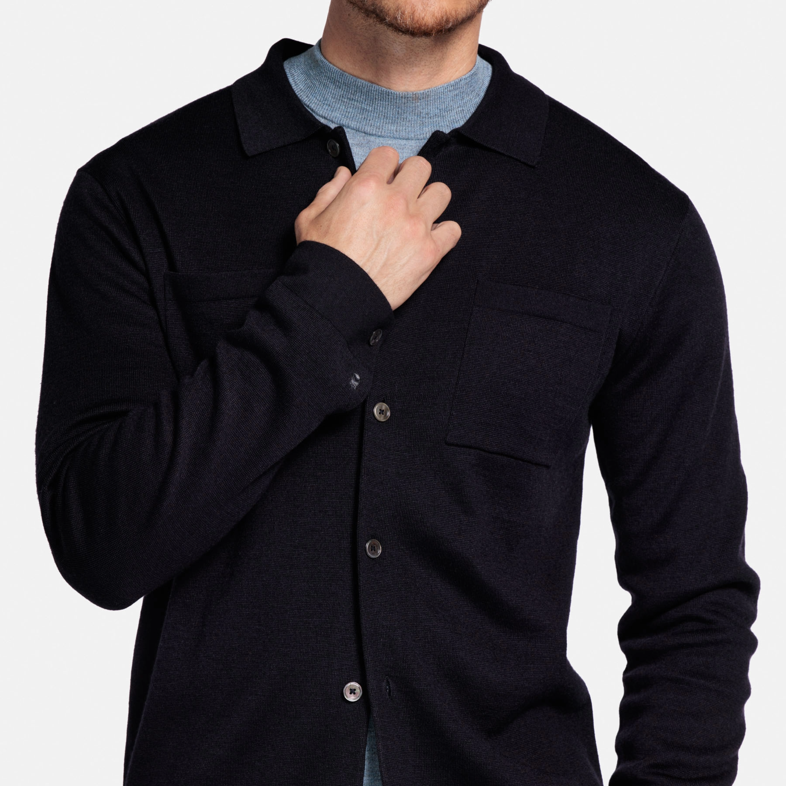 Thomas Maine Knitted Overshirt - Navy