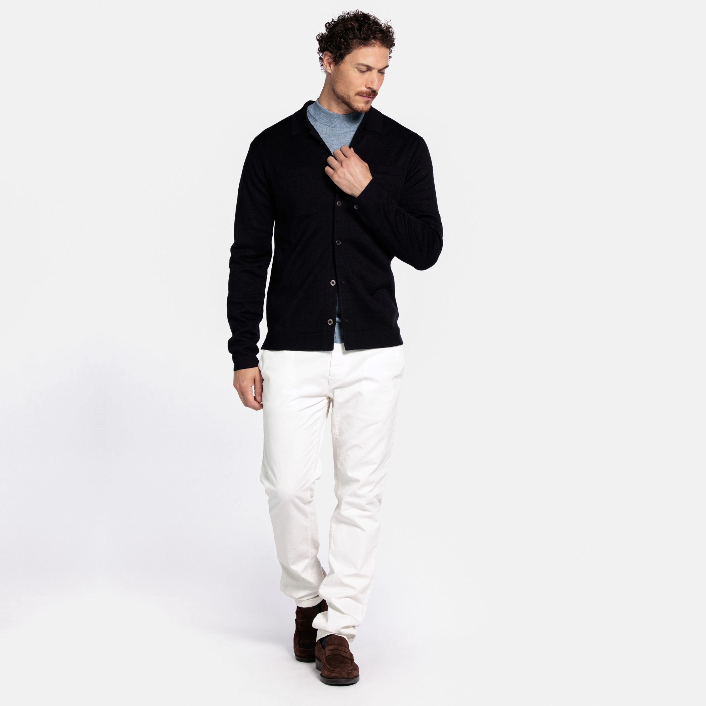 Thomas Maine Knitted Overshirt - Navy