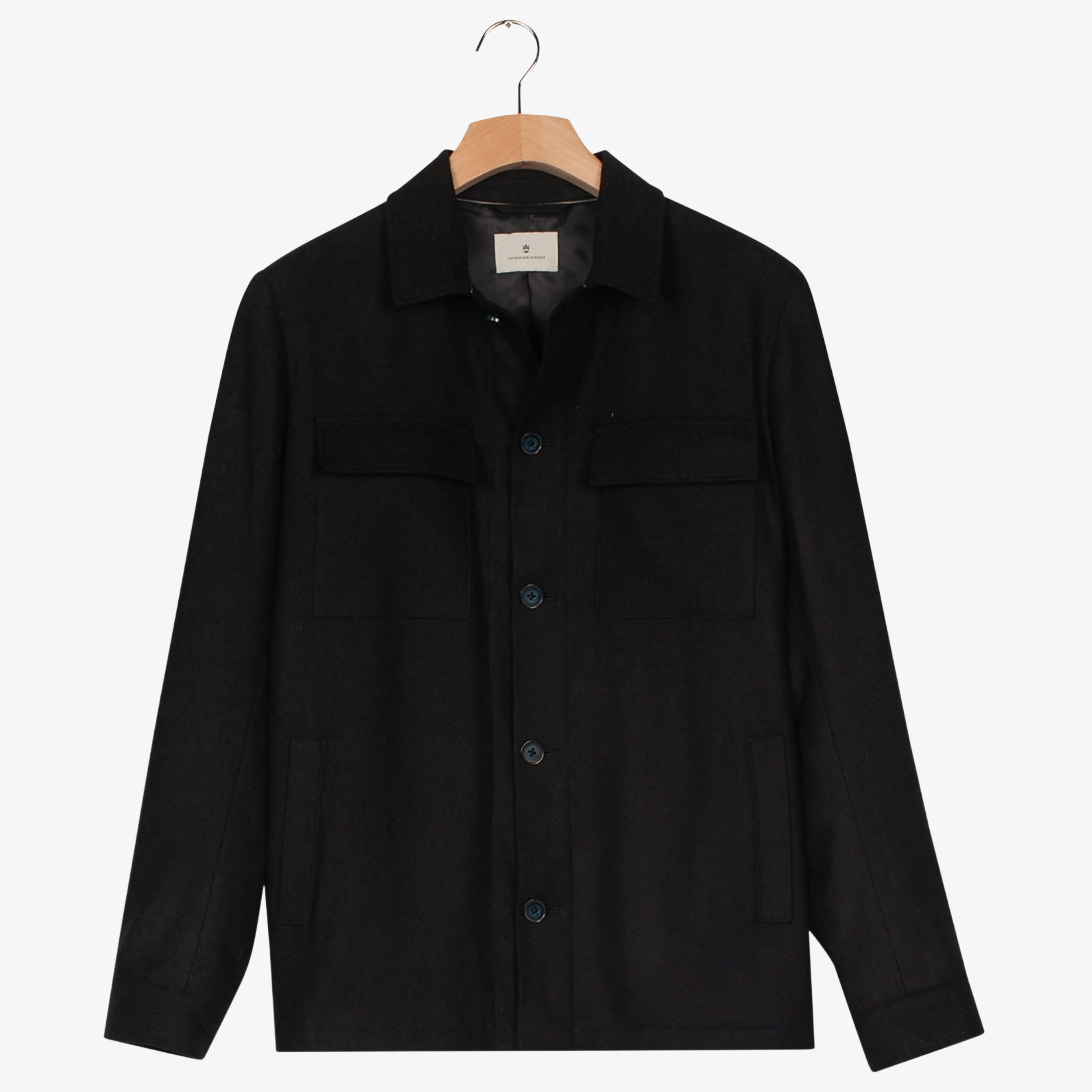 Thomas Maine Manzo Wool Blend Overshirt - Navy