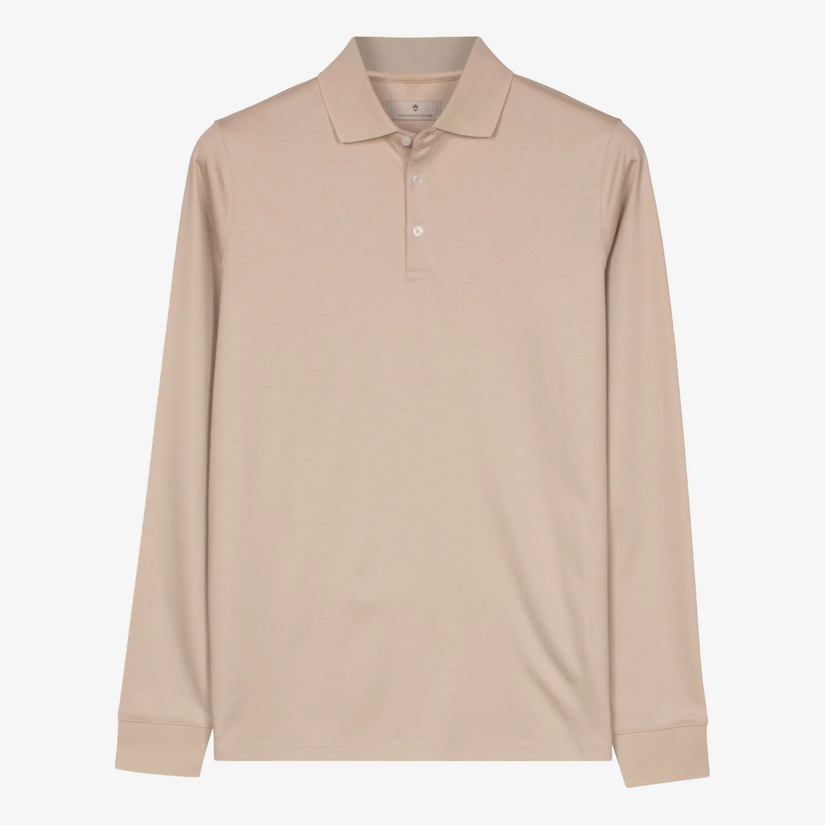Thomas Maine Liquid Cotton Long Sleeve Polo Shirt - Sand