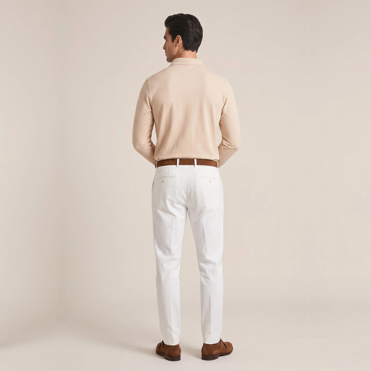 Thomas Maine Liquid Cotton Long Sleeve Polo Shirt - Sand