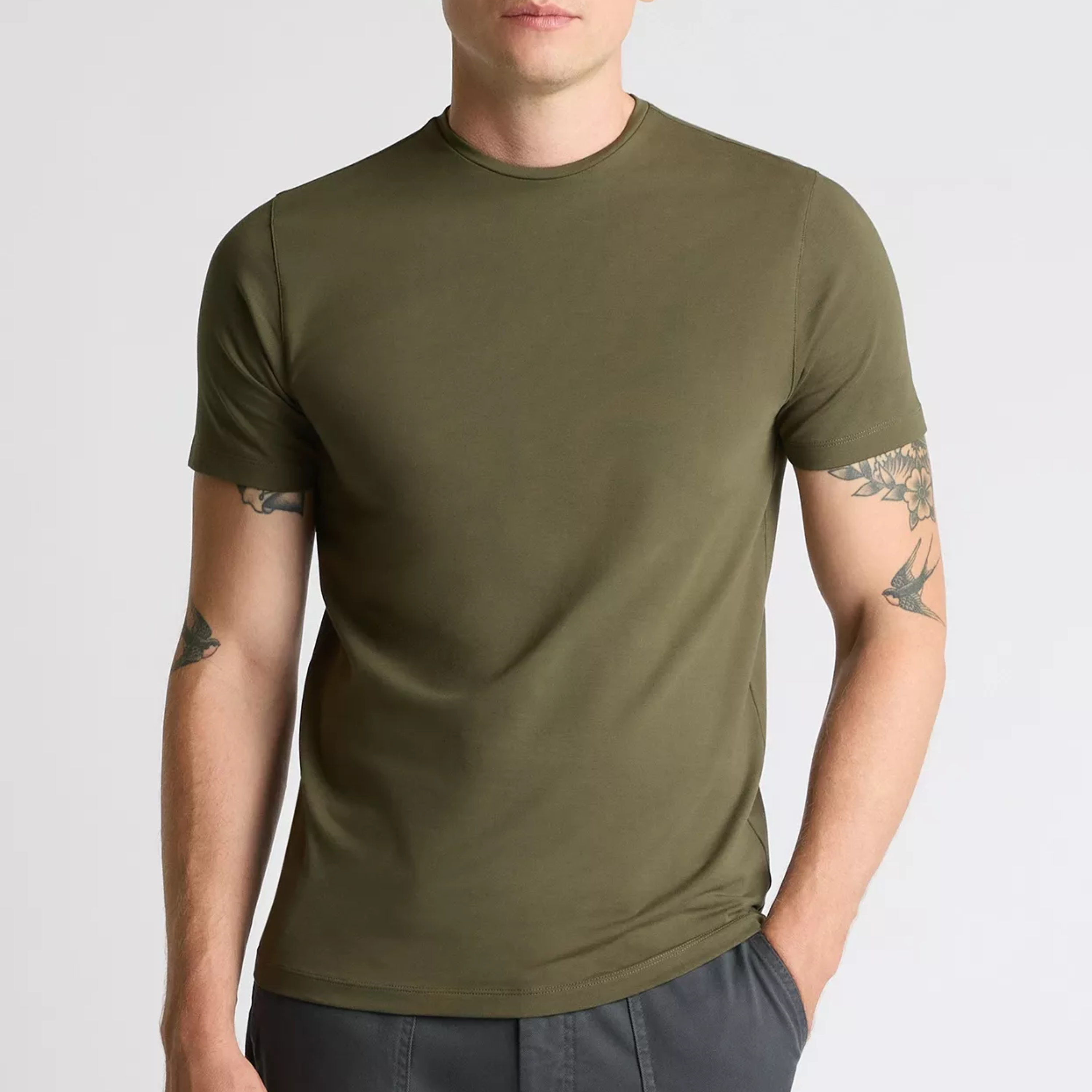 Remus Tapered Fit Cotton-Stretch T Shirt - Dark Khaki