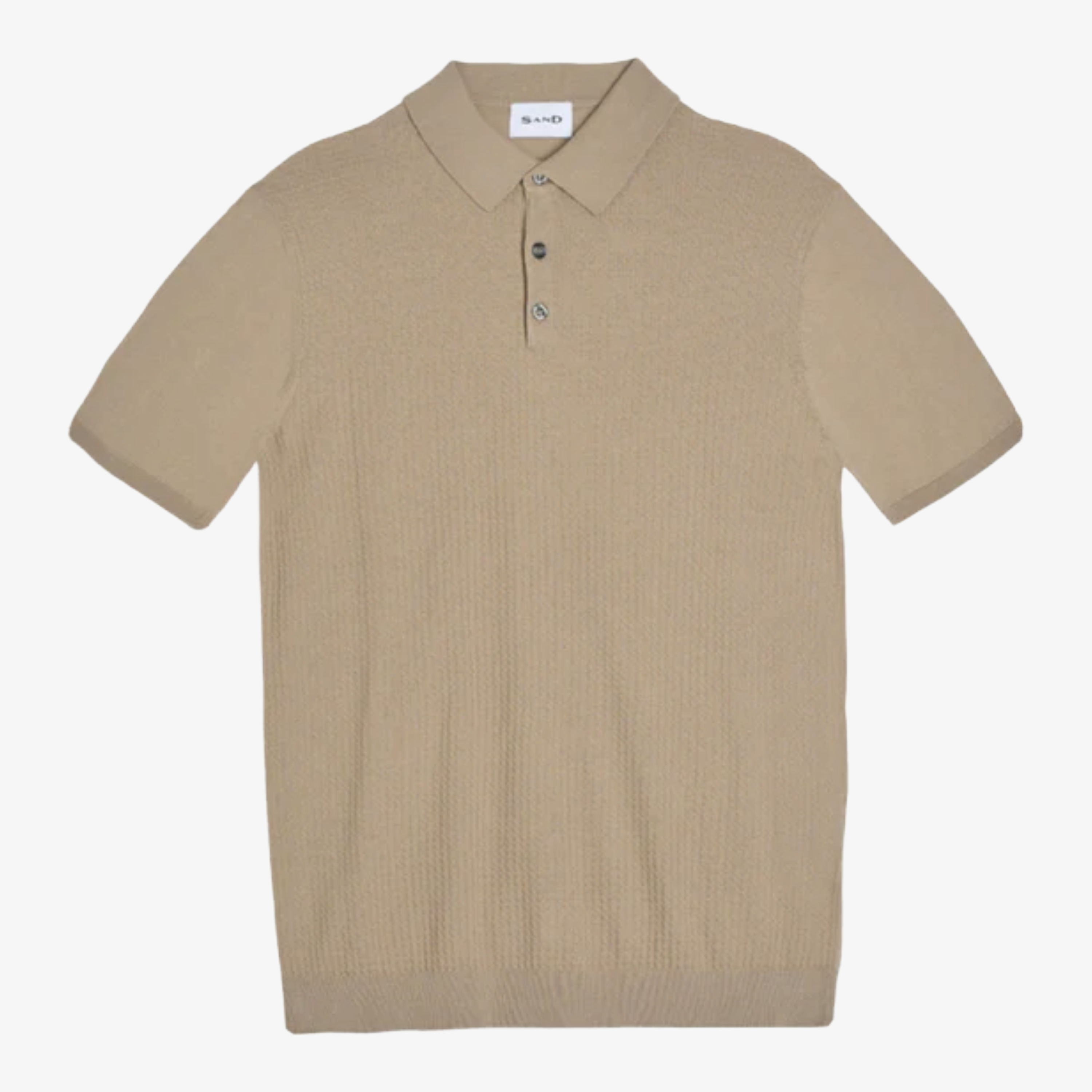 Sand Retro Cotton Knitted Polo Shirt - Beige
