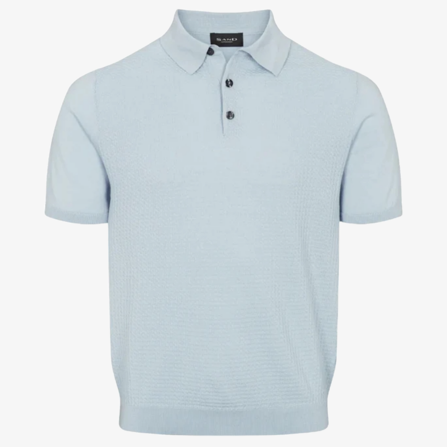 Sand Retro Cotton Knitted Polo Shirt - Light Blue