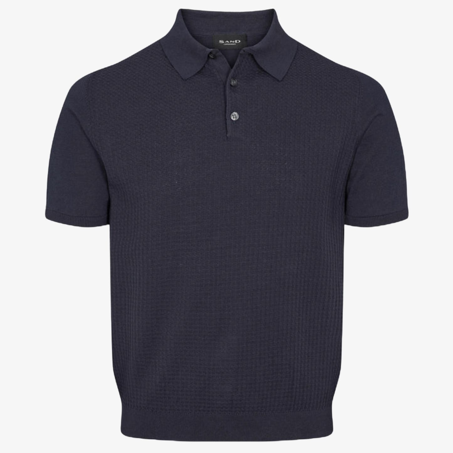 Sand Retro Cotton Knitted Polo Shirt - Navy