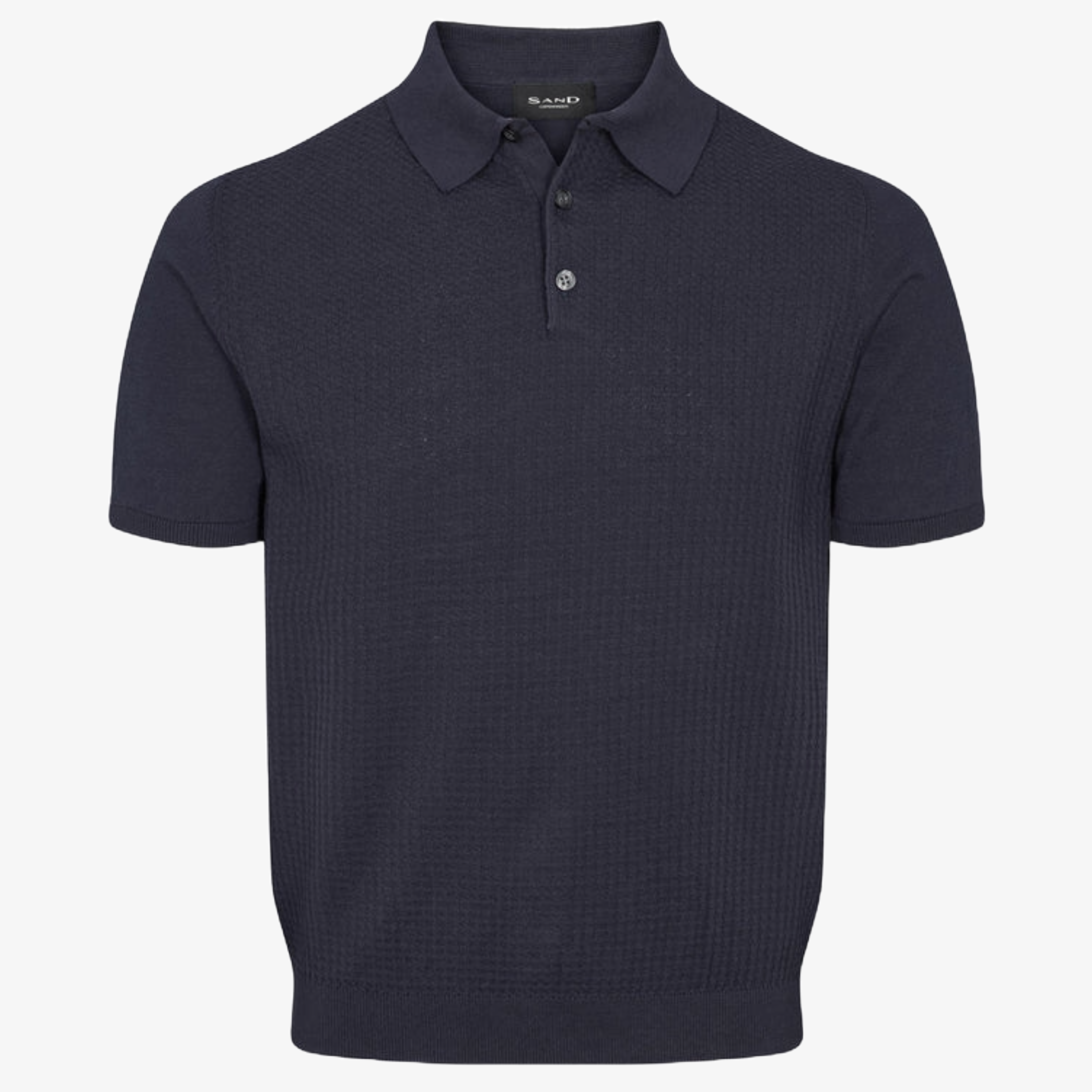 Sand Retro Cotton Knitted Polo Shirt - Navy
