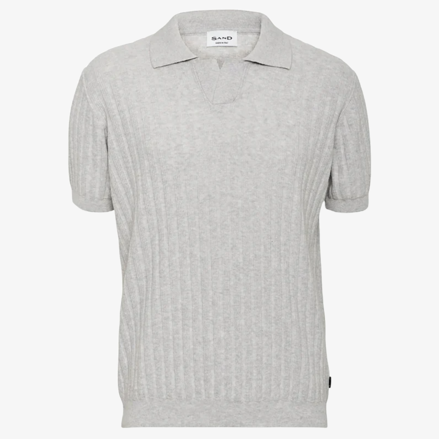 Sand Open Neck Knitted Short Sleeve Polo Shirt - Light Grey