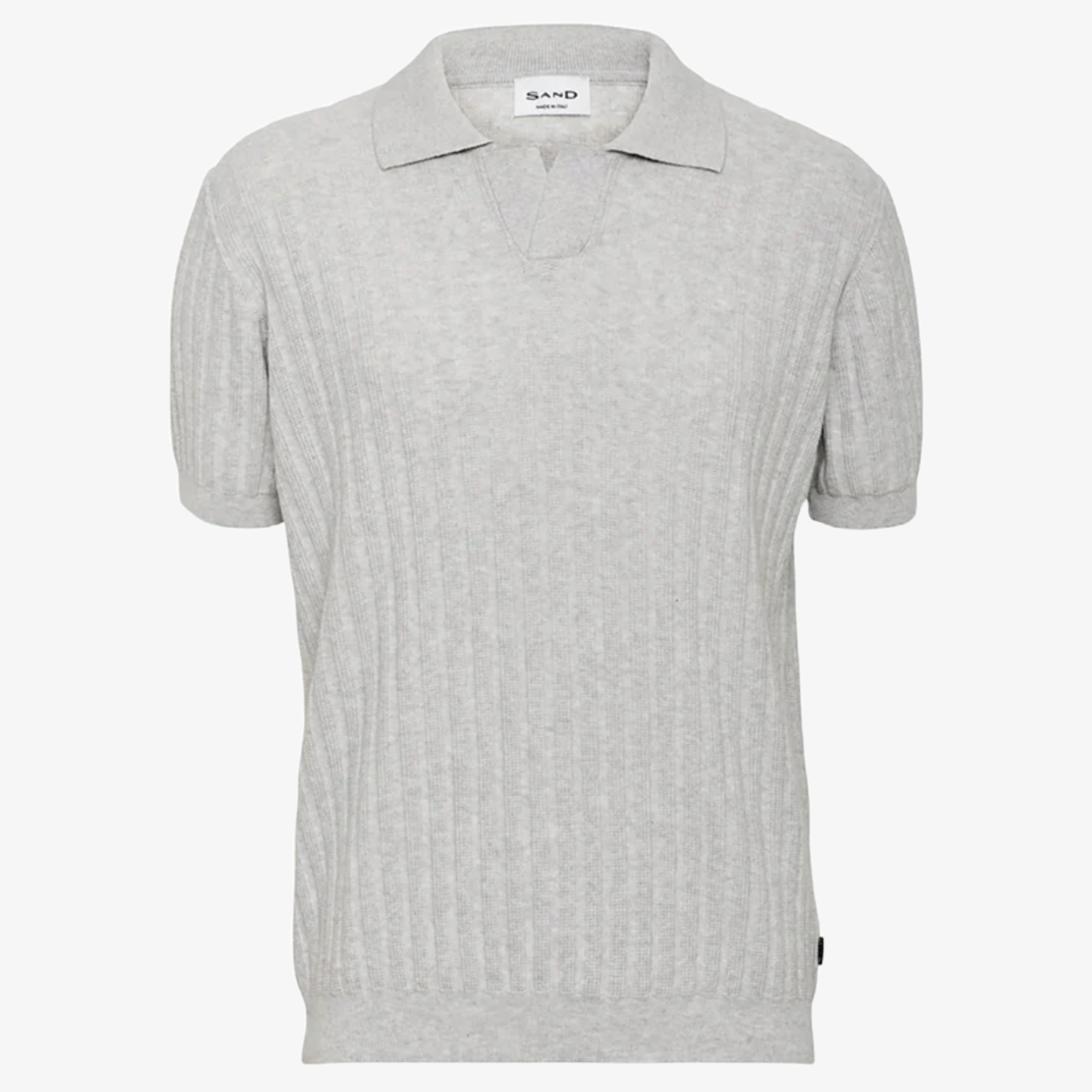 Sand Open Neck Knitted Short Sleeve Polo Shirt - Light Grey