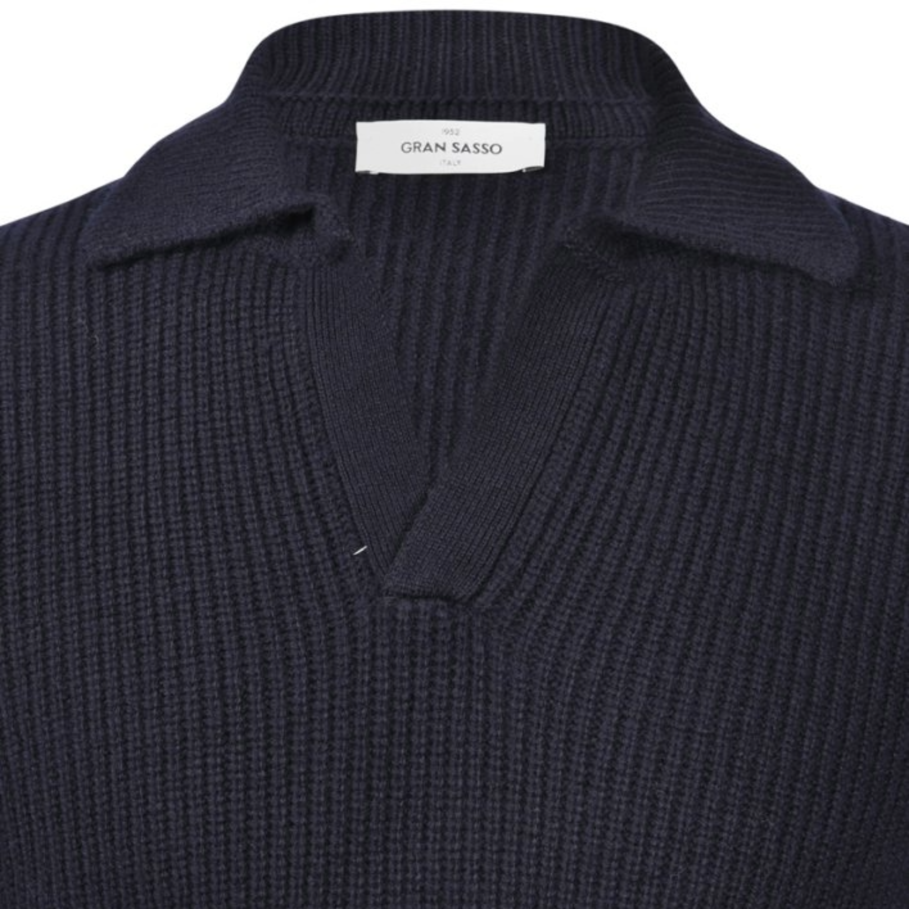 Gran Sasso Knitted Open Collar Polo Jumper - Dark Blue