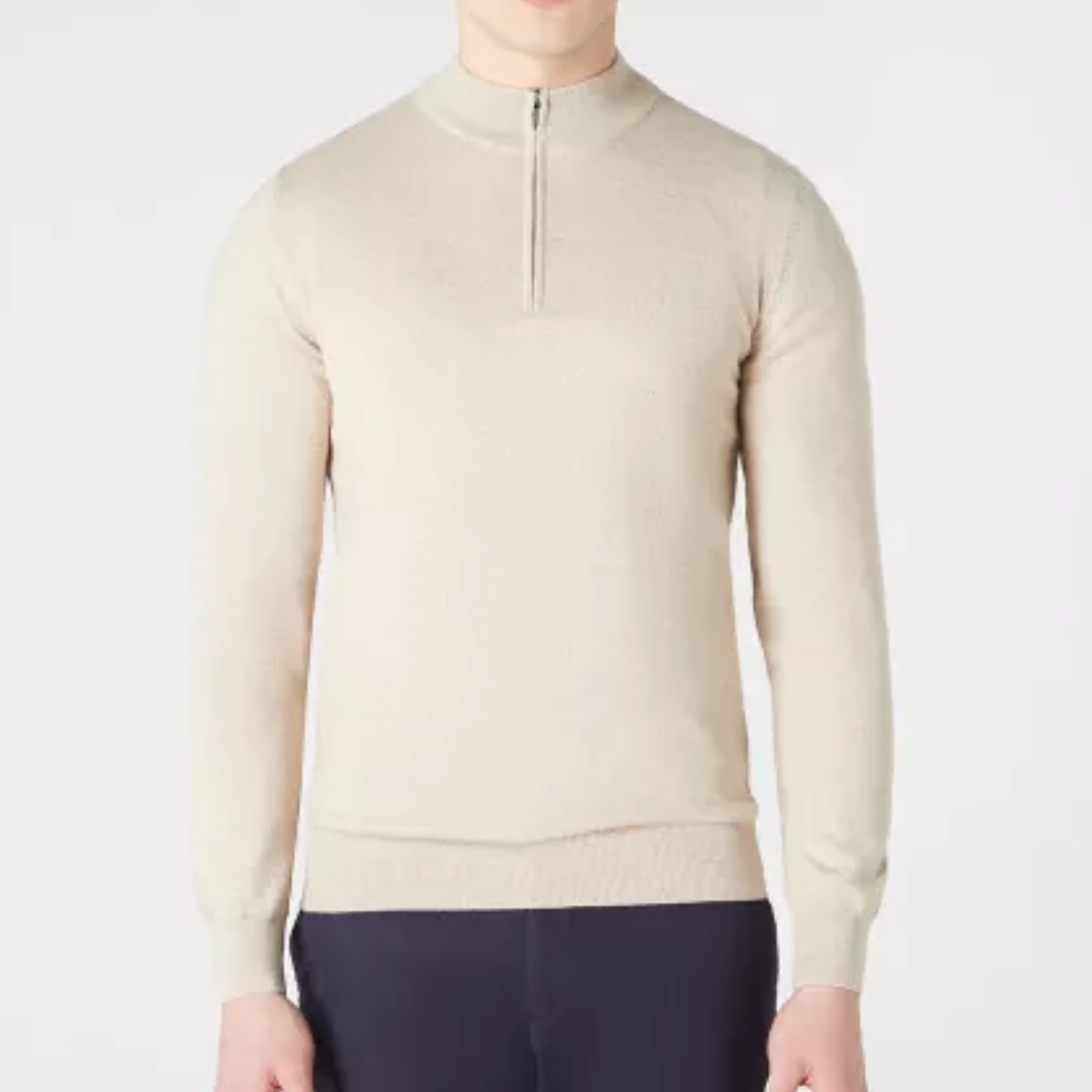 Remus Tapered Fit Merino Wool-Blend Half Zip Jumper - Beige