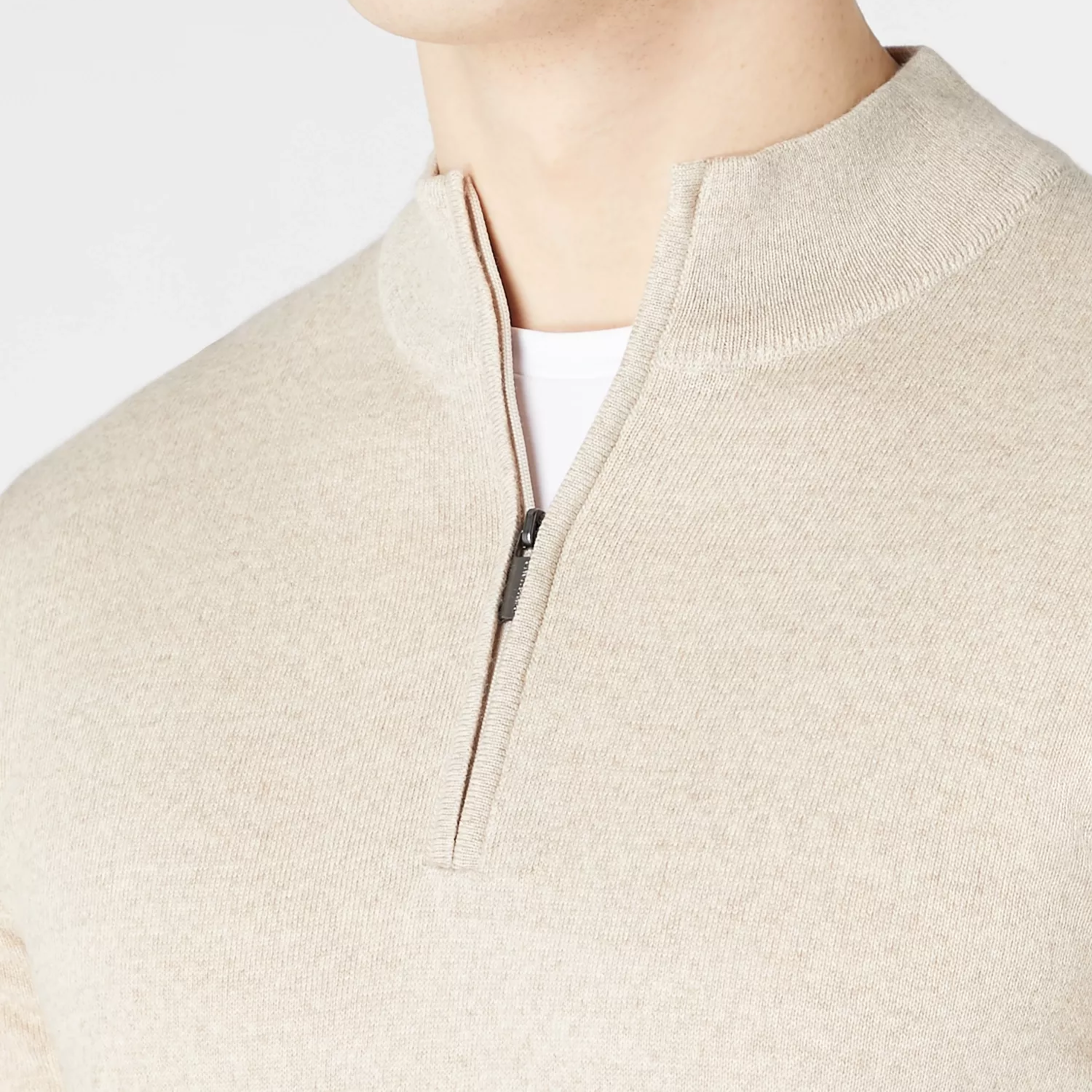 Remus Tapered Fit Merino Wool-Blend Half Zip Jumper - Beige