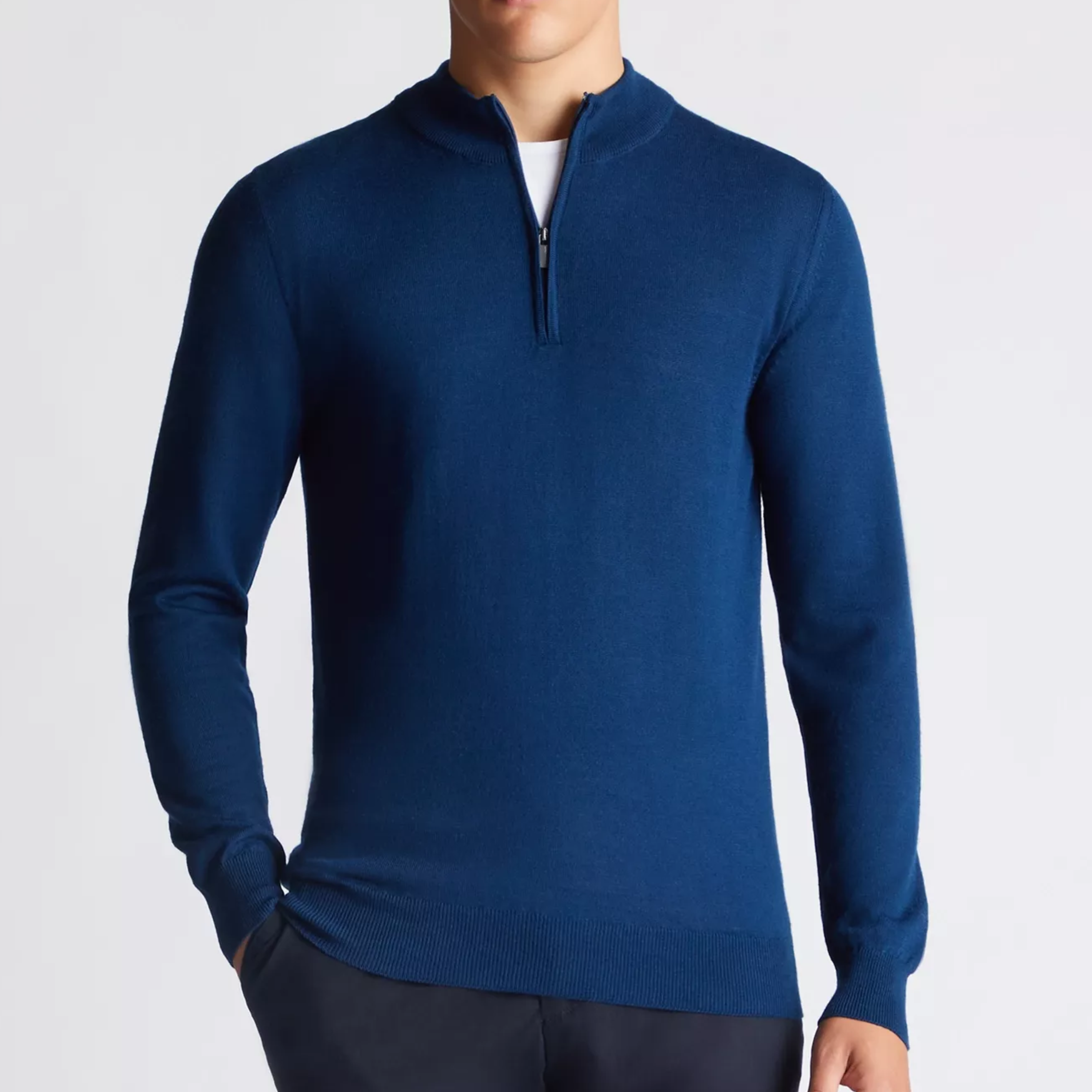 Remus Tapered Fit Merino Wool-Blend Half Zip Jumper - Blue