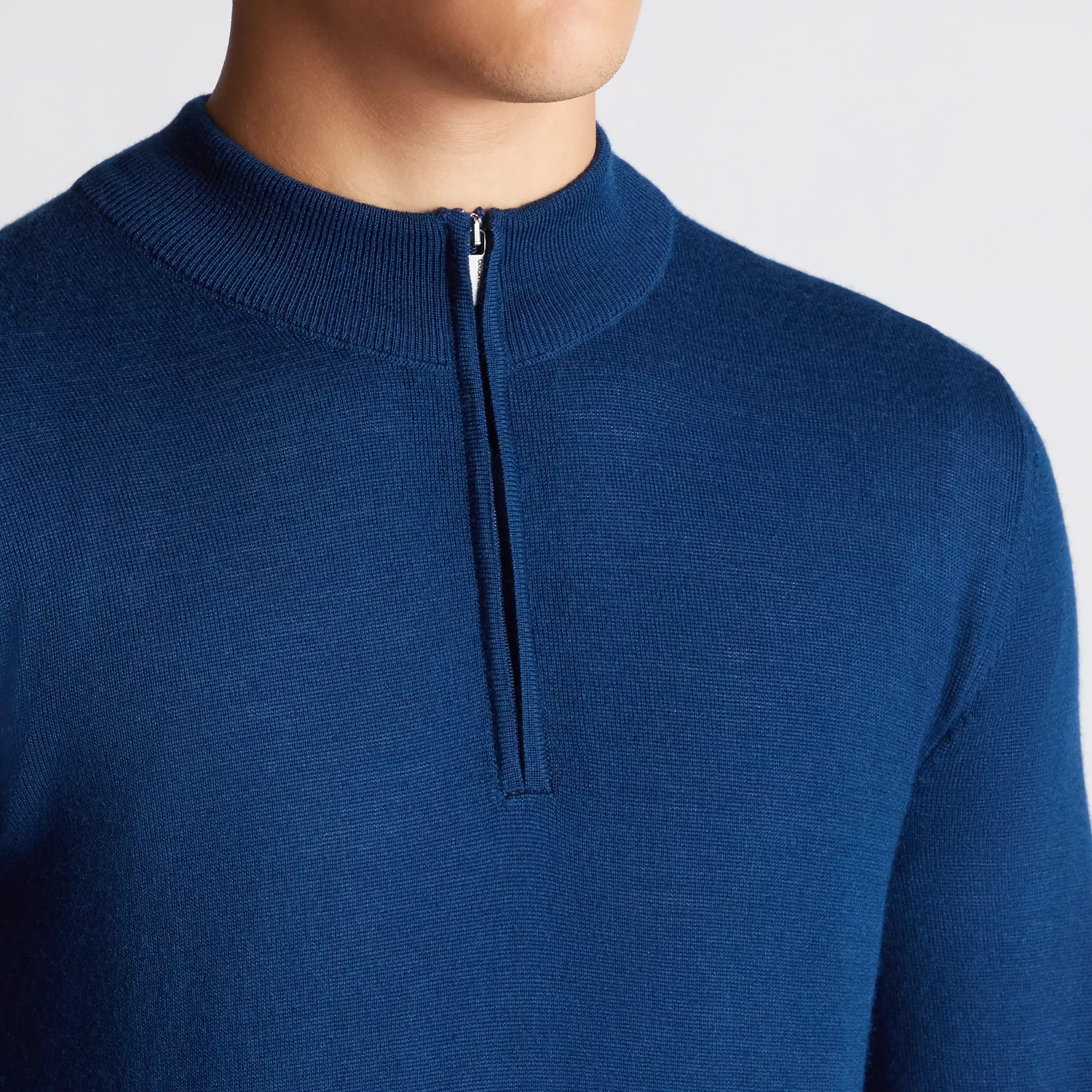 Remus Tapered Fit Merino Wool-Blend Half Zip Jumper - Blue