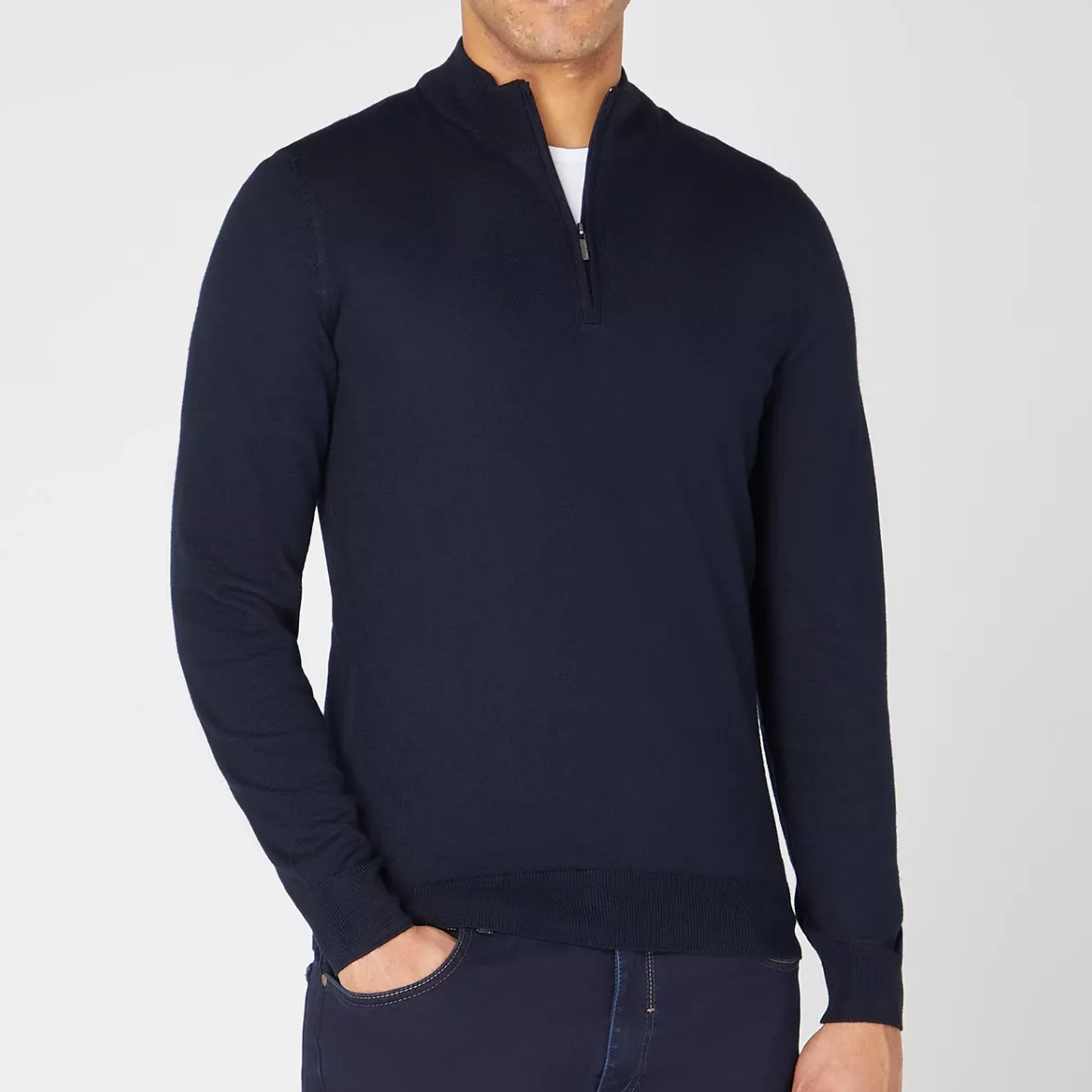 Remus Tapered Fit Merino Wool-Blend Half Zip Jumper - Navy