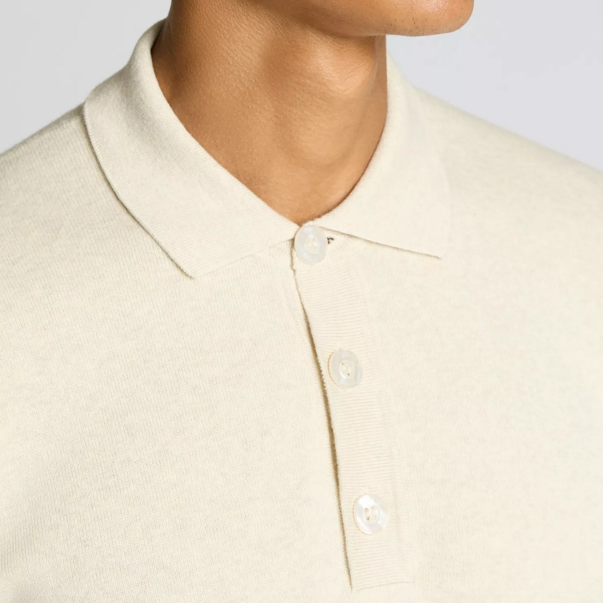 Remus Button Up Cotton Knitted Polo - Cream