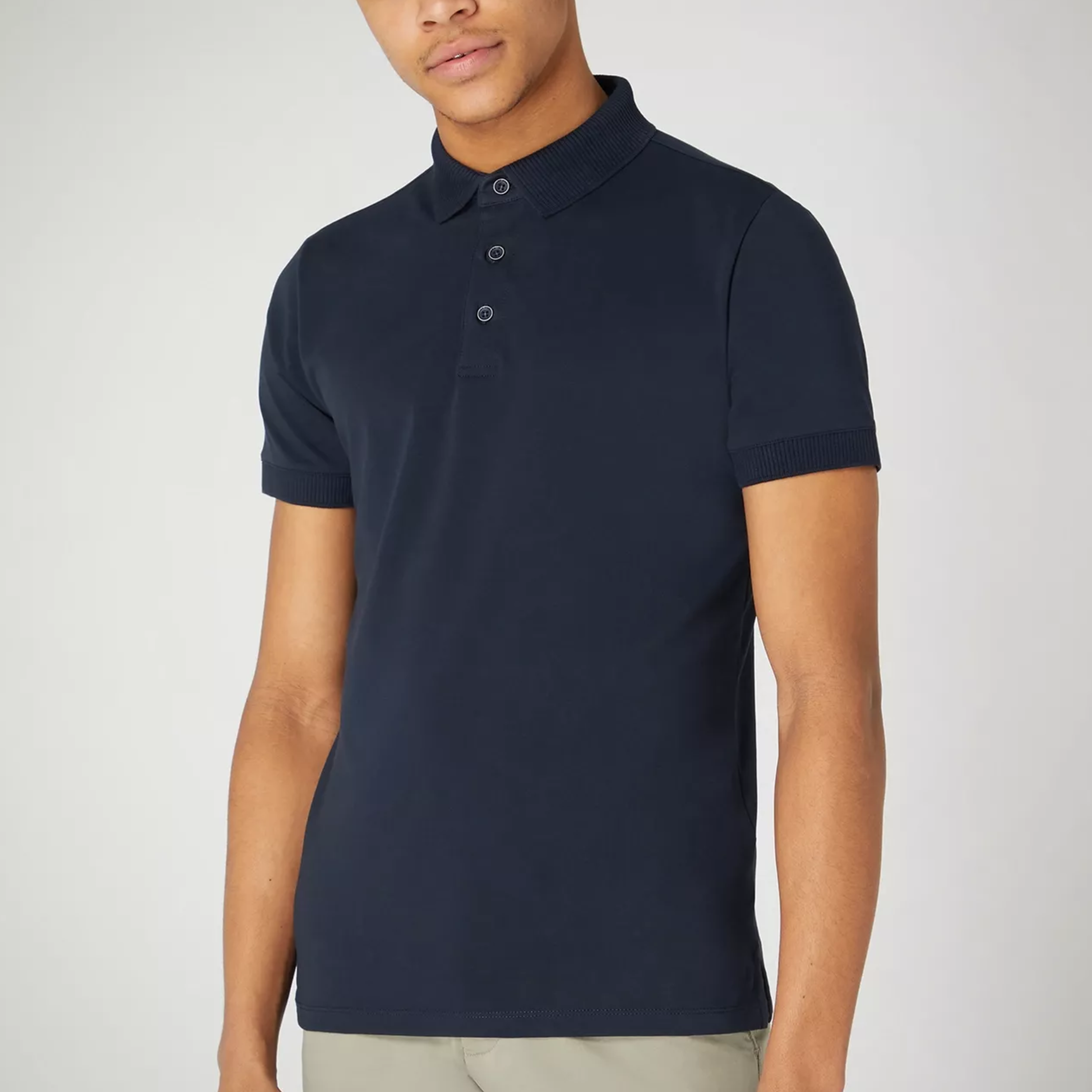 Remus Tapered Fit Cotton Stretch Polo Shirt - Navy