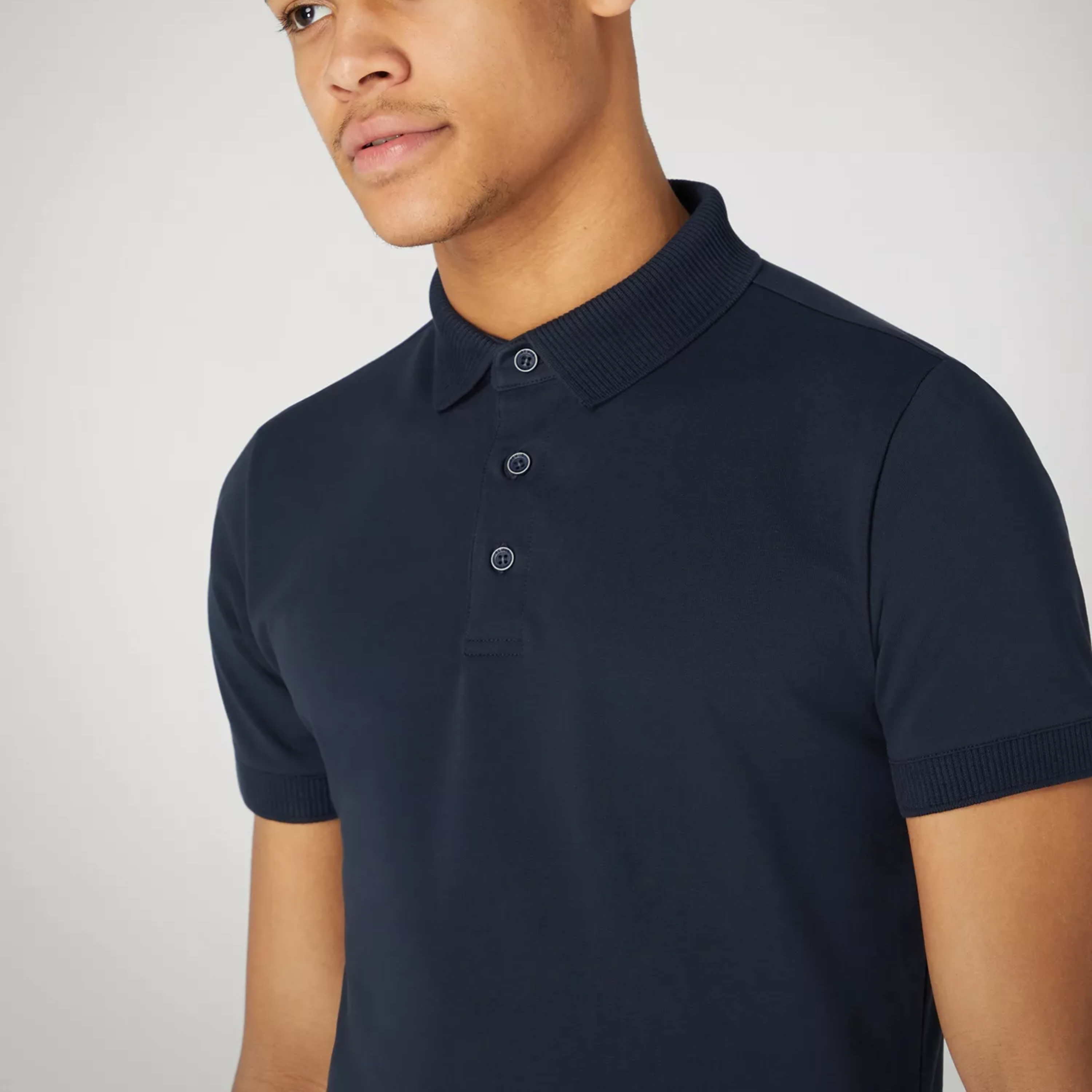 Remus Tapered Fit Cotton Stretch Polo Shirt - Navy