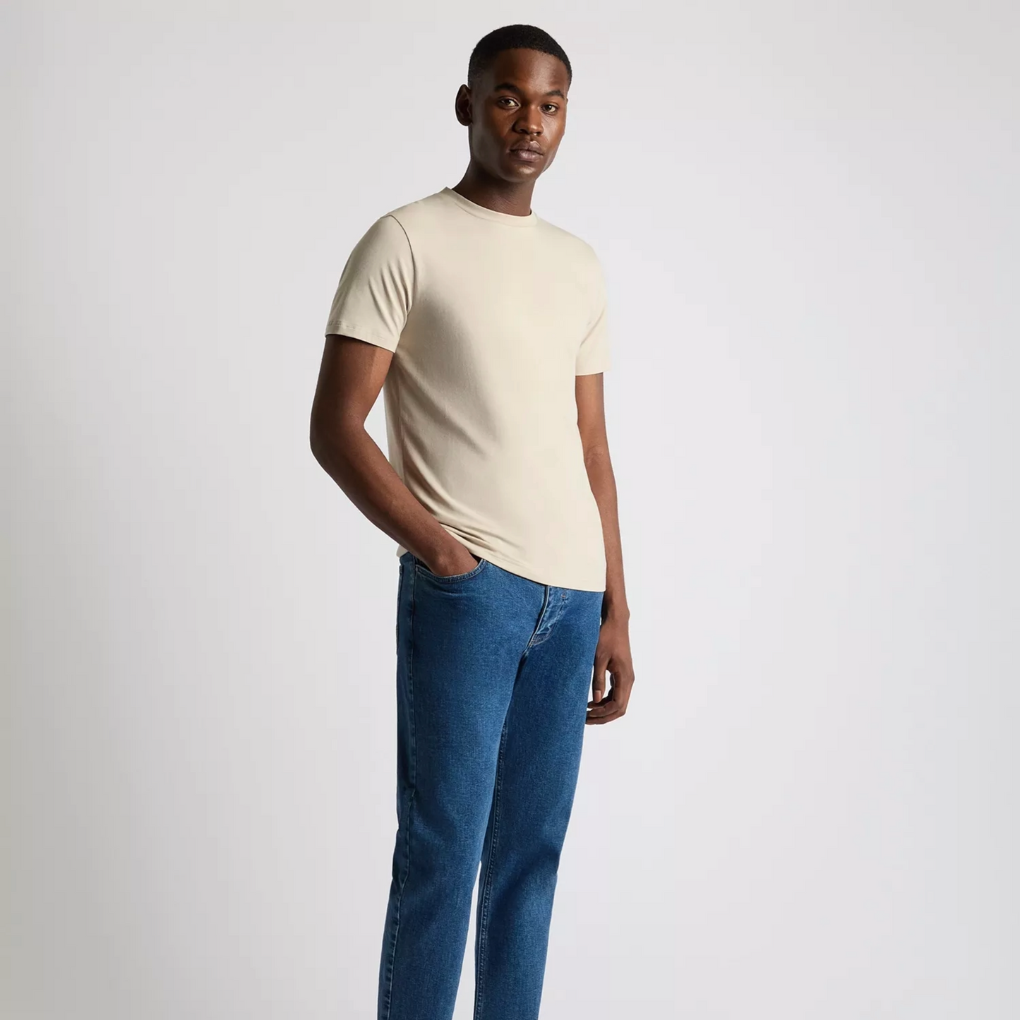 Remus Relaxed Fit Crew Neck Tencel T-Shirt - Beige