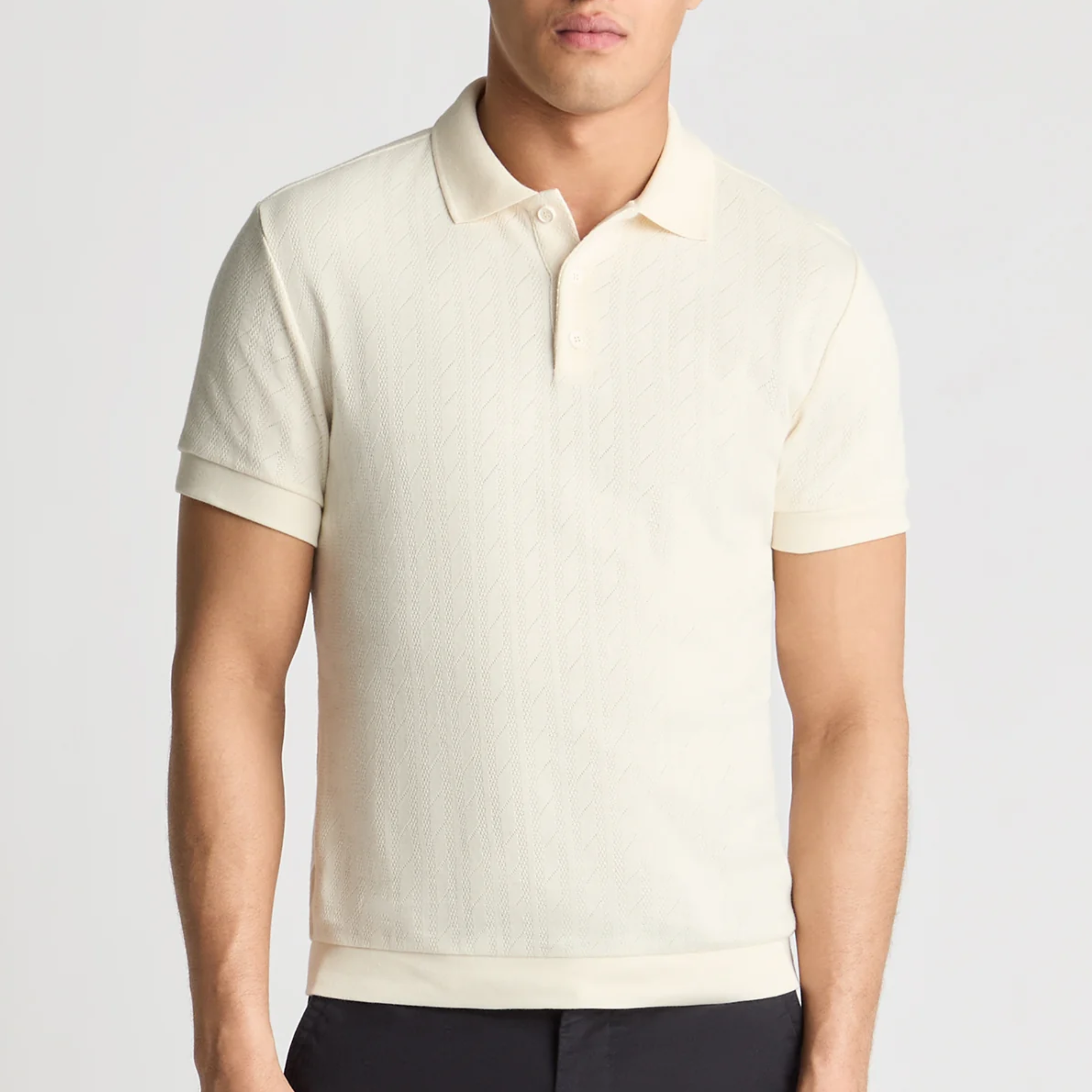 Remus Cable Patterned Cotton Polo Shirt - Cream