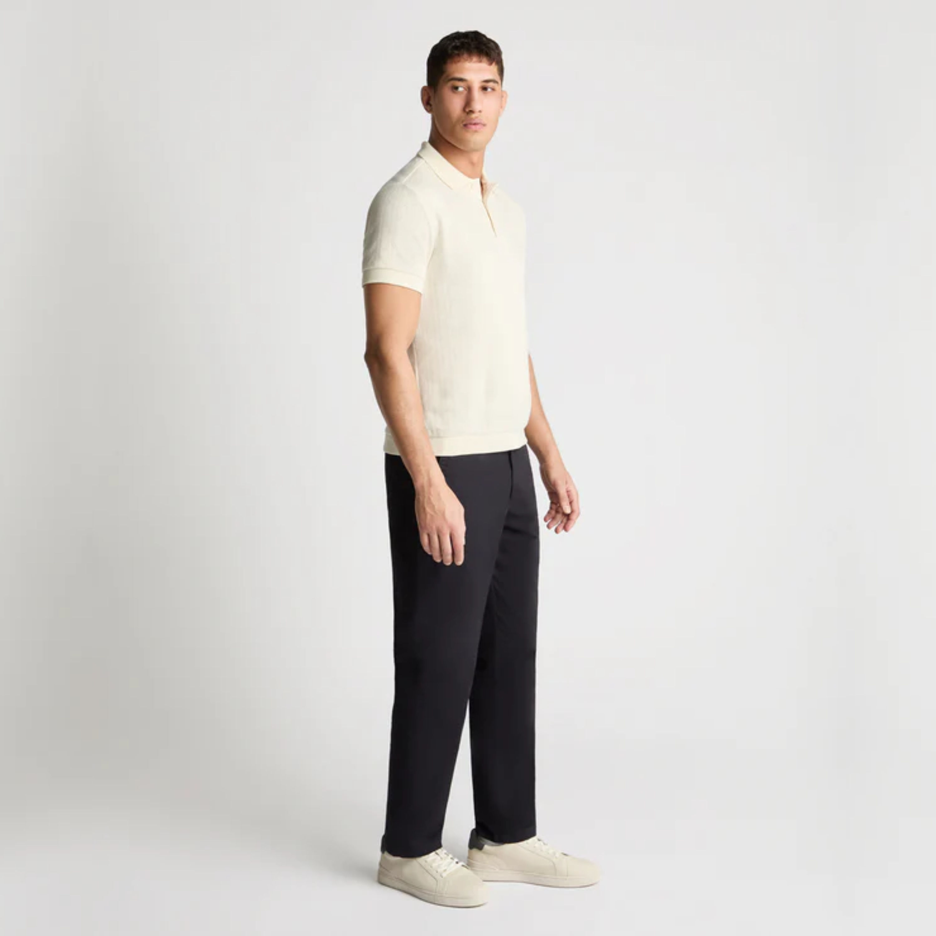 Remus Cable Patterned Cotton Polo Shirt - Cream