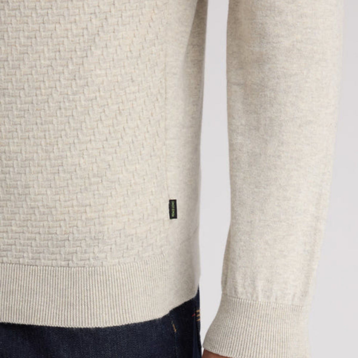 Remus Textured Knitted Long Sleeve Polo Shirt - Ecru
