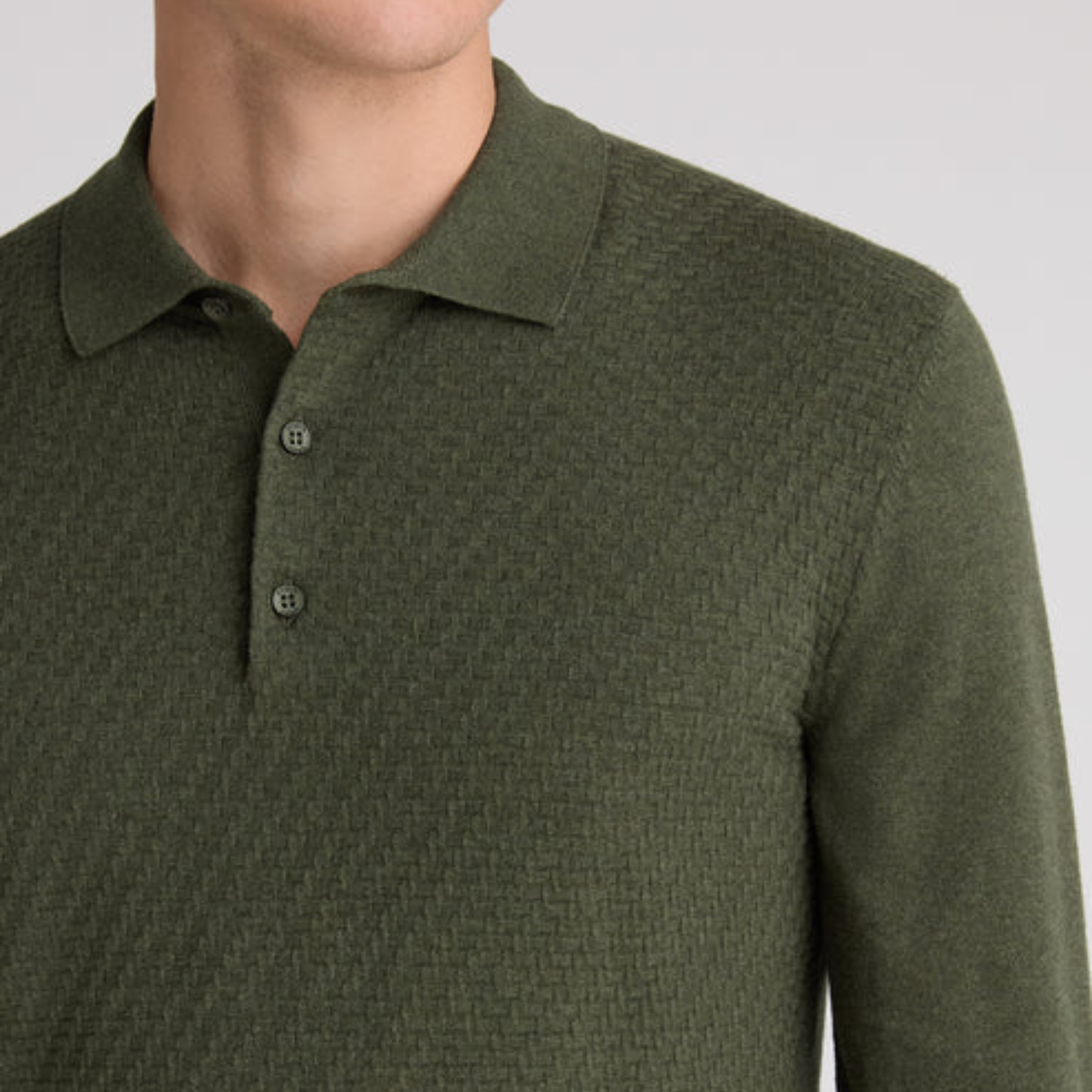 Remus Textured Knitted Long Sleeve Polo Shirt - Green