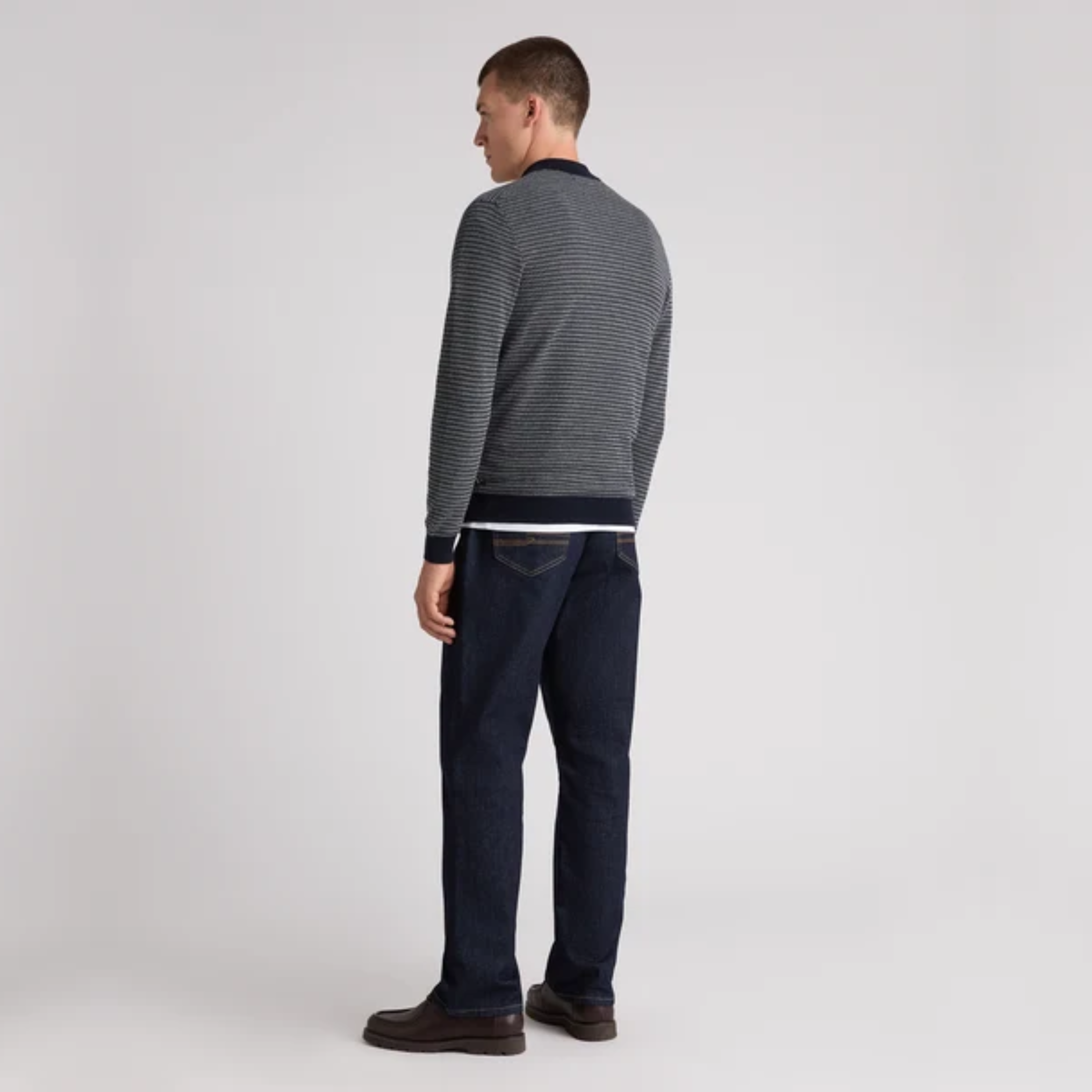 Remus Textured Long Sleeve Cotton Polo Shirt - Navy