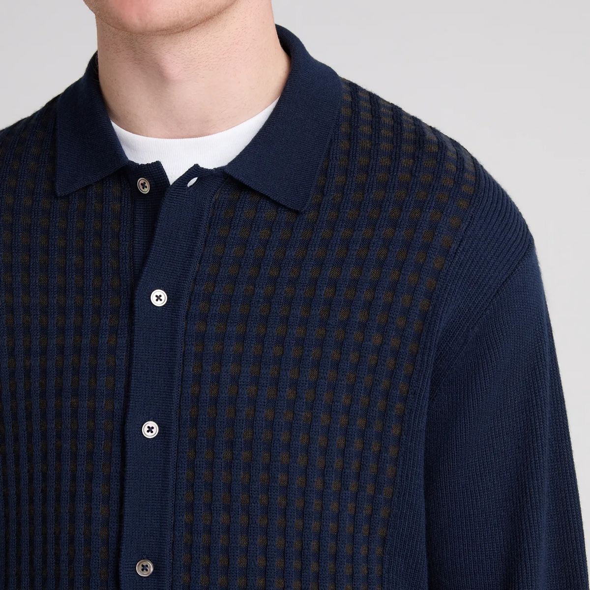 Remus Panelled Wool Blend Knitted Cardigan - Navy