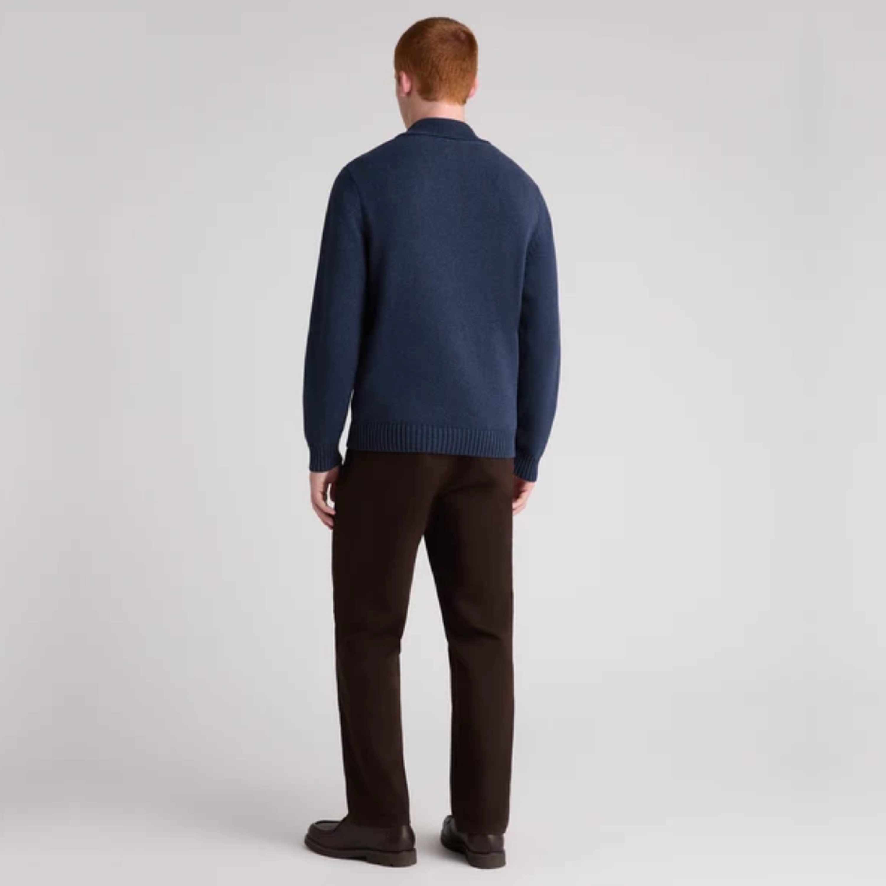 Remus Collared V Neck Cotton Jumper - Navy