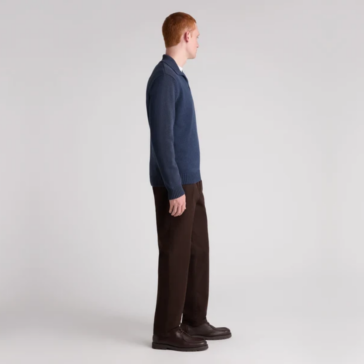 Remus Collared V Neck Cotton Jumper - Navy