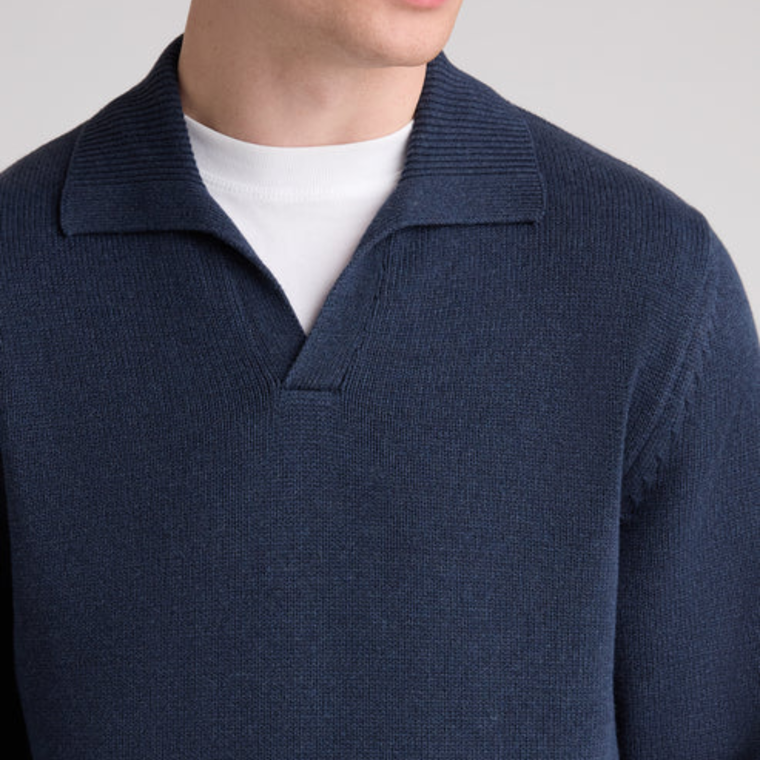 Remus Collared V Neck Cotton Jumper - Navy