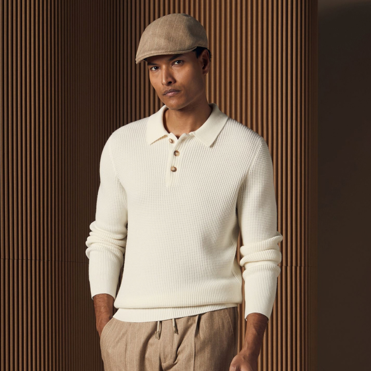 Gran Sasso Waffle Stitch Knitted Polo Jumper - Off White