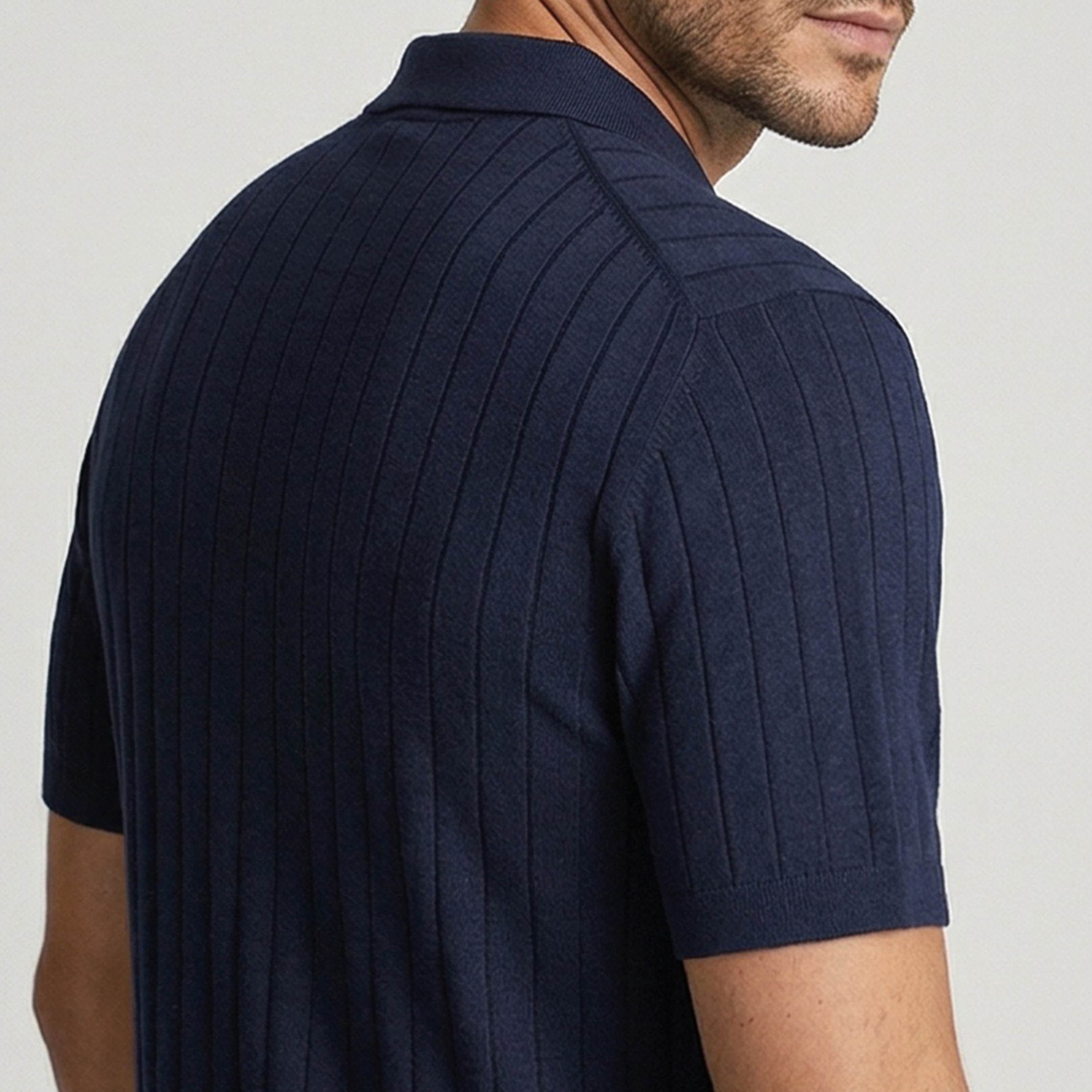 Thomas Maine Ribbed Knitted Short Sleeve Shirt - Navy