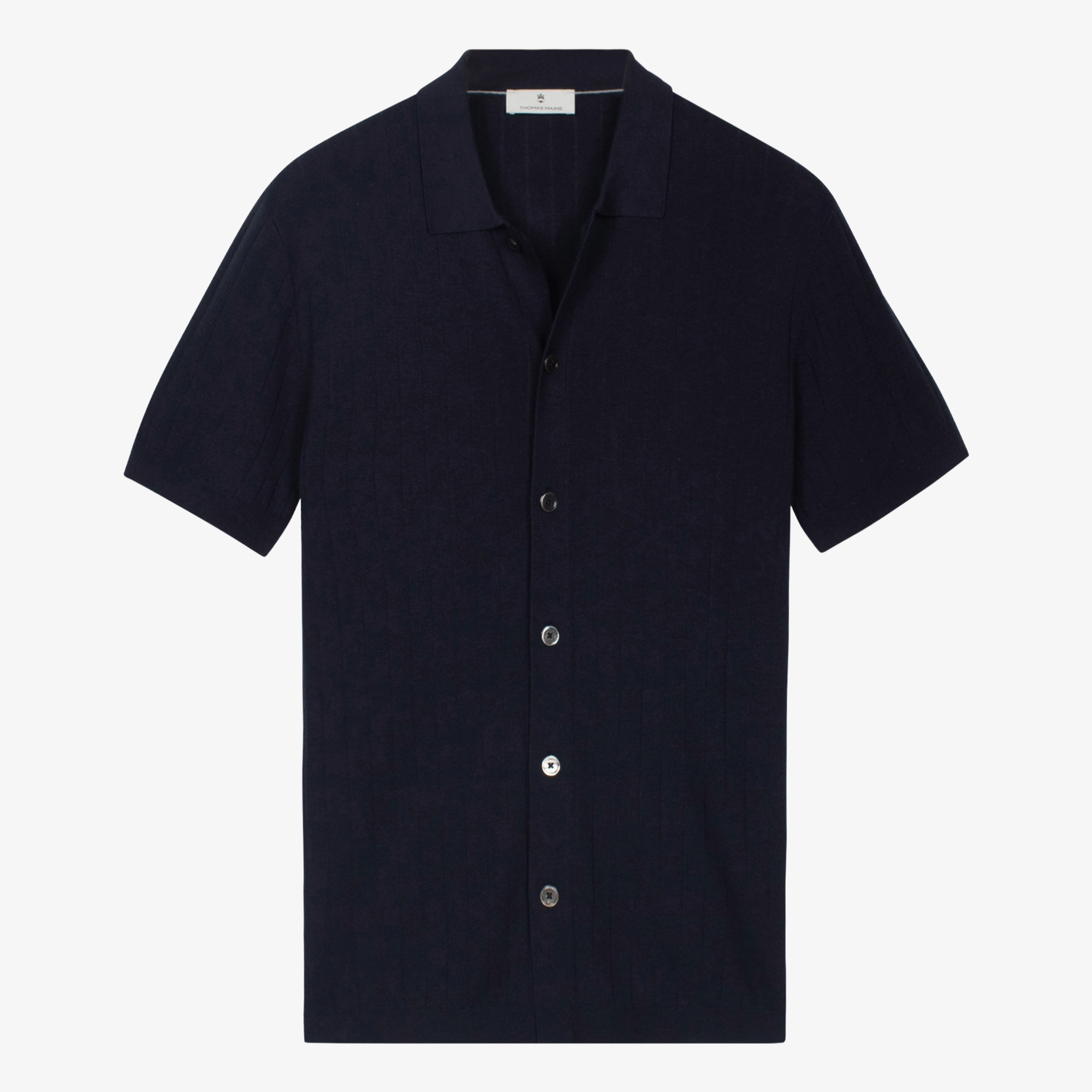 Thomas Maine Ribbed Knitted Short Sleeve Shirt - Navy