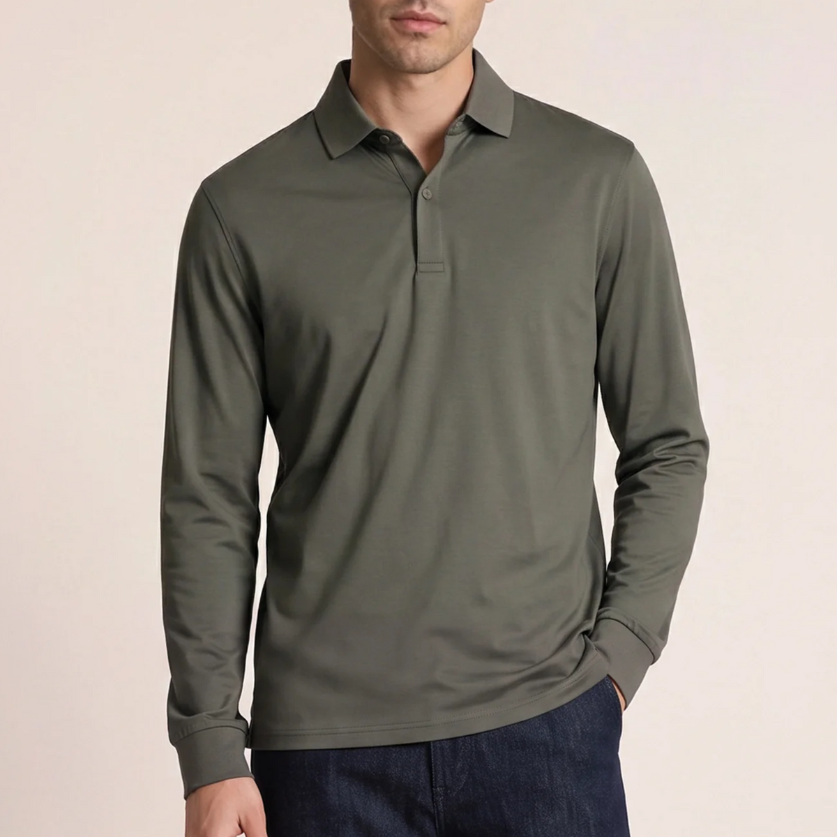 Thomas Maine Liquid Cotton Long Sleeve Polo Shirt - Soft Green