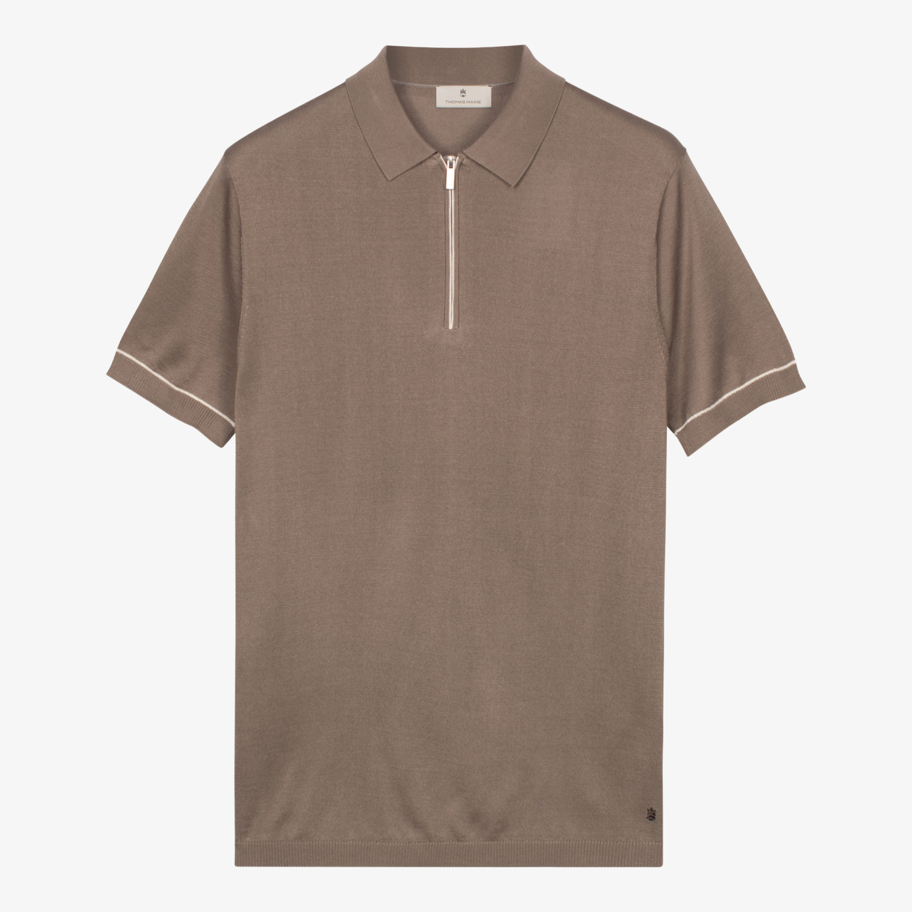 Thomas Maine Knitted Zip Polo - Taupe