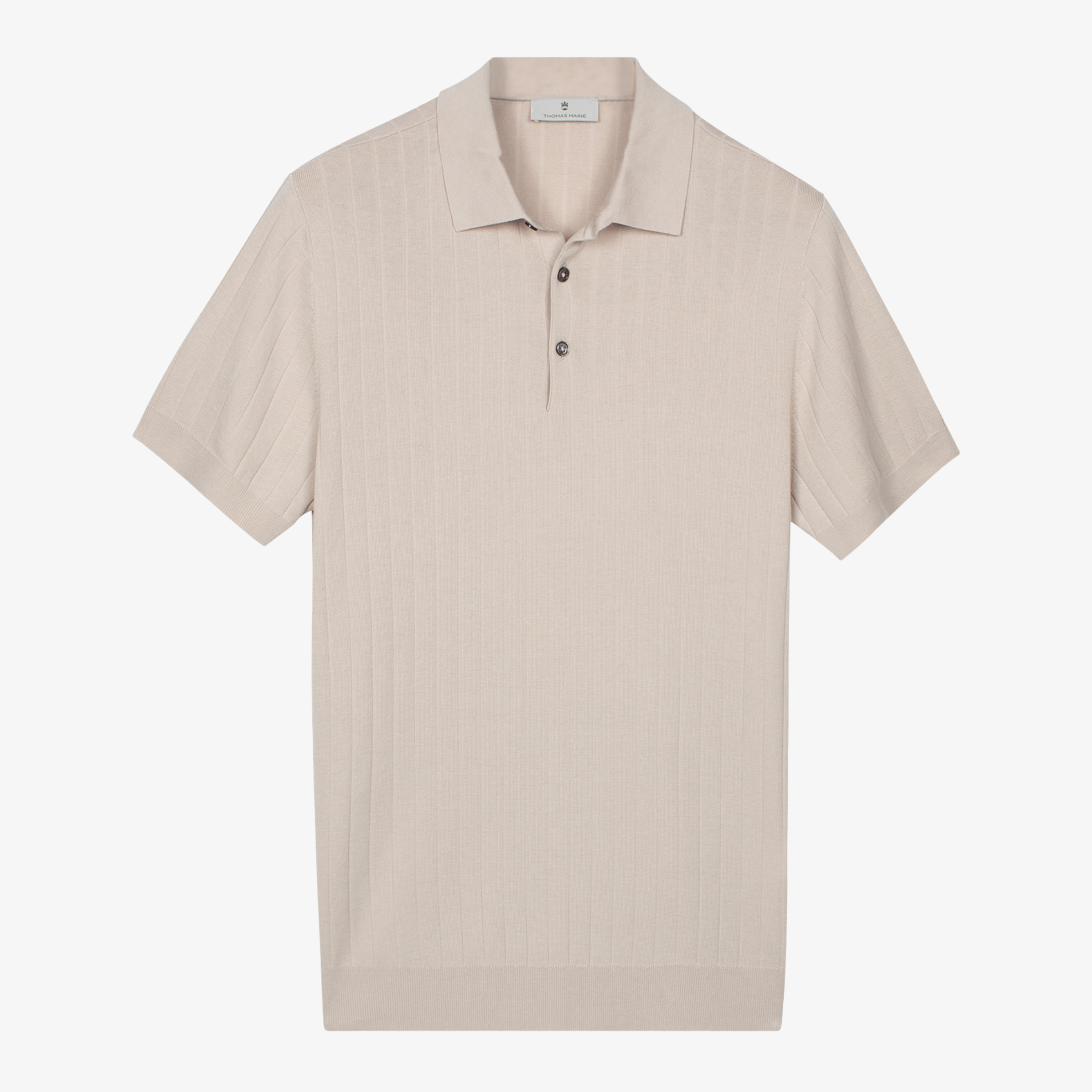 Thomas Maine Ribbed Knitted Polo - Beige
