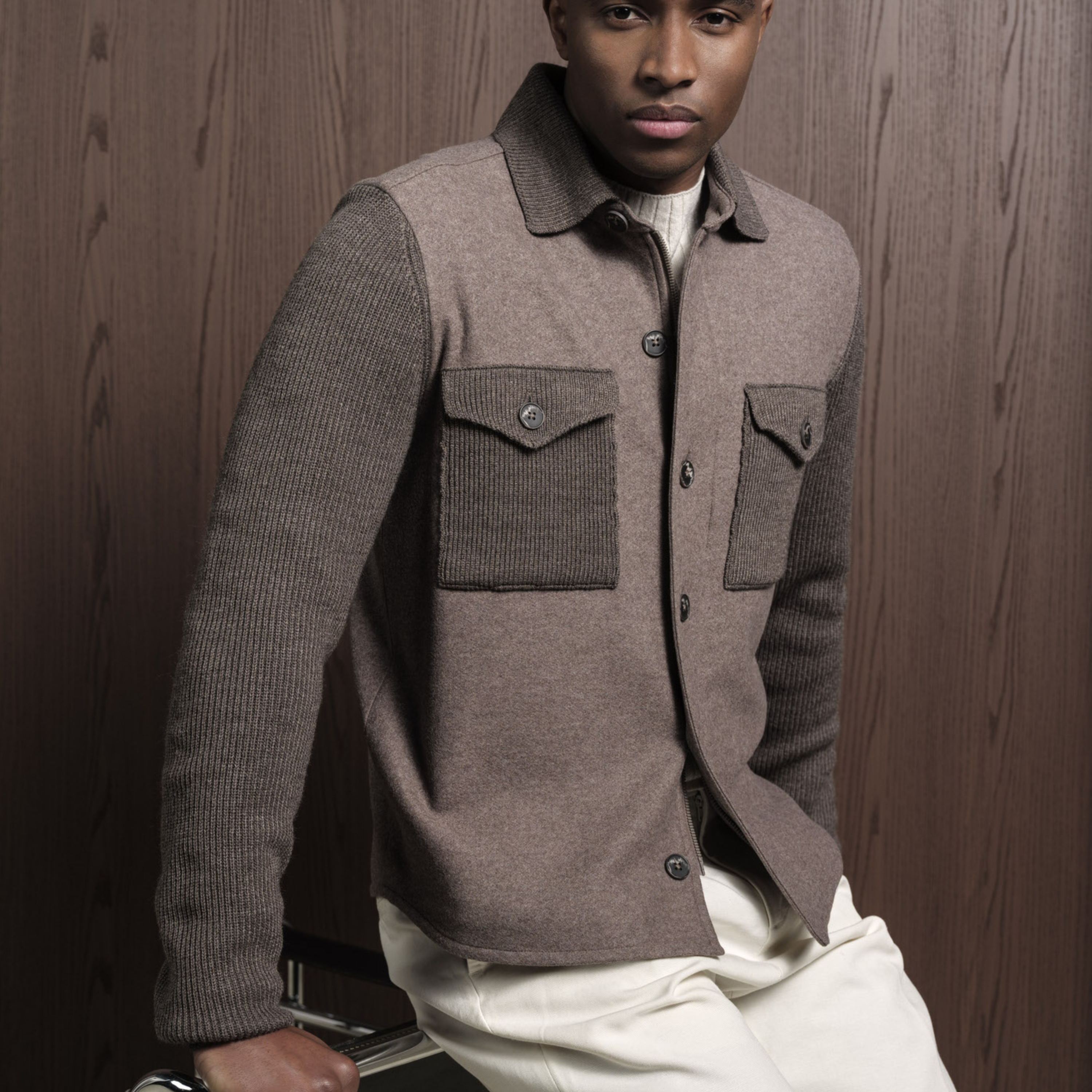 Thomas Maine Knitted Overshirt - Taupe