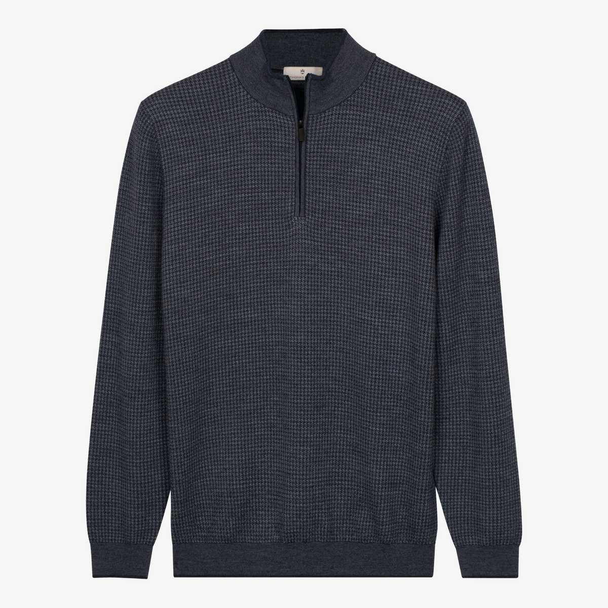 Thomas Maine Half Zip Merino Jacquard Knitted Jumper - Navy