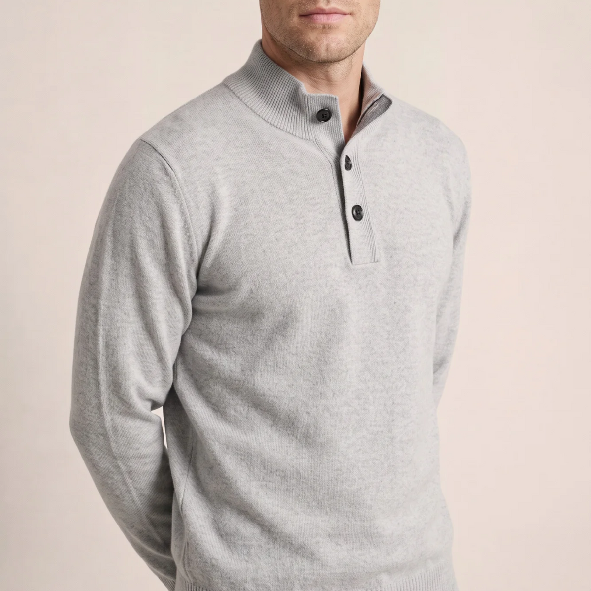 Thomas Maine Lambswool Half Zip Button Up Jumper - Light Grey