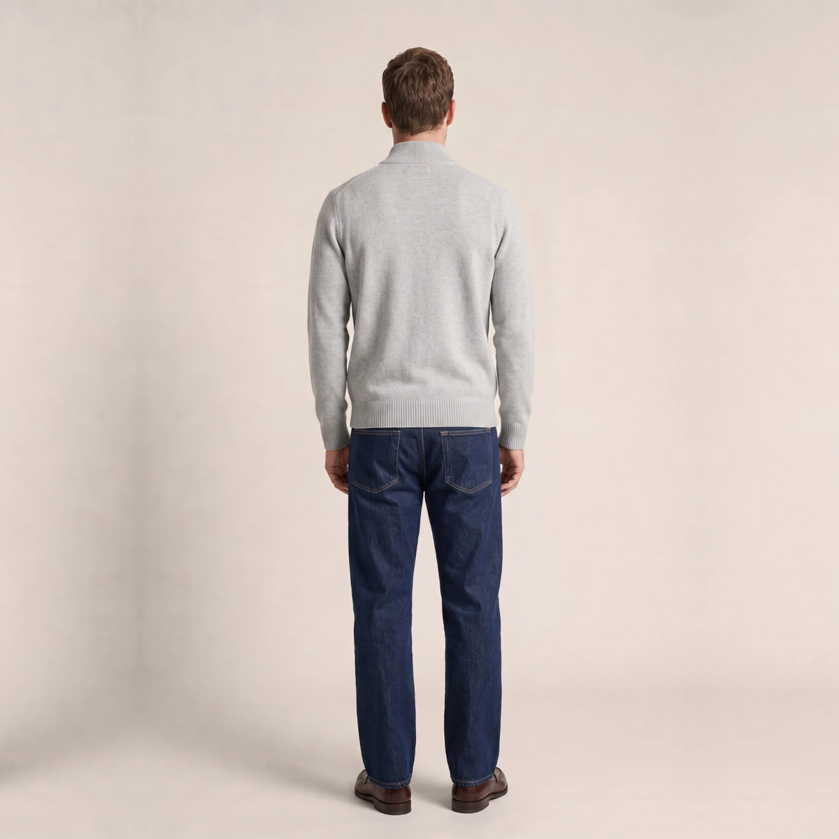 Thomas Maine Lambswool Half Zip Button Up Jumper - Light Grey