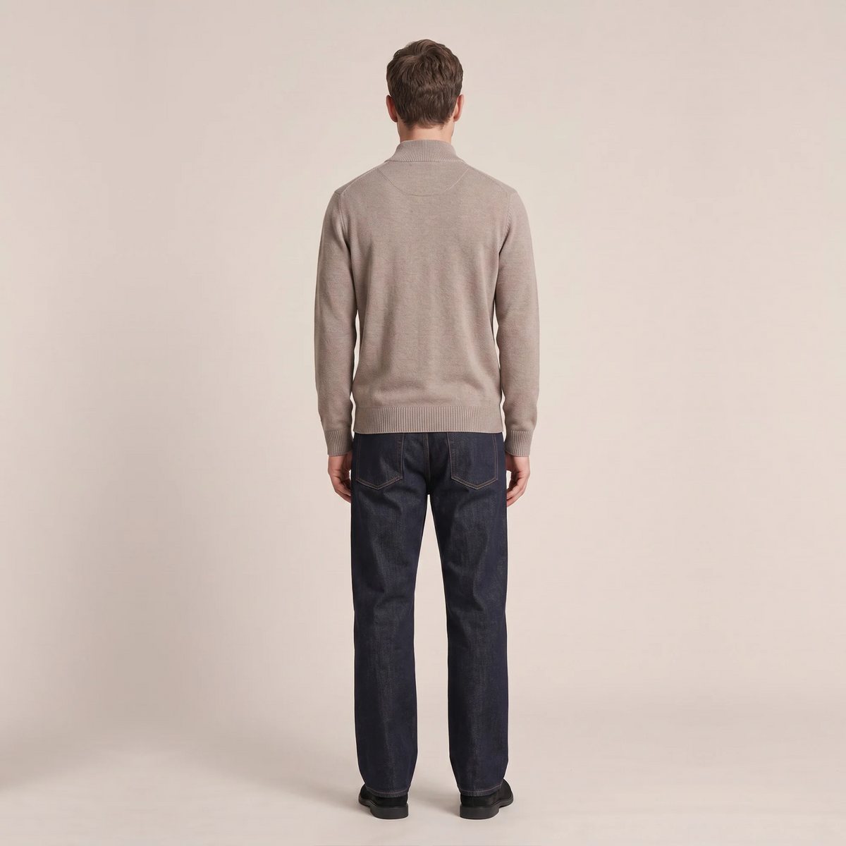 Thomas Maine Lambswool Half Zip Button Up Jumper - Taupe